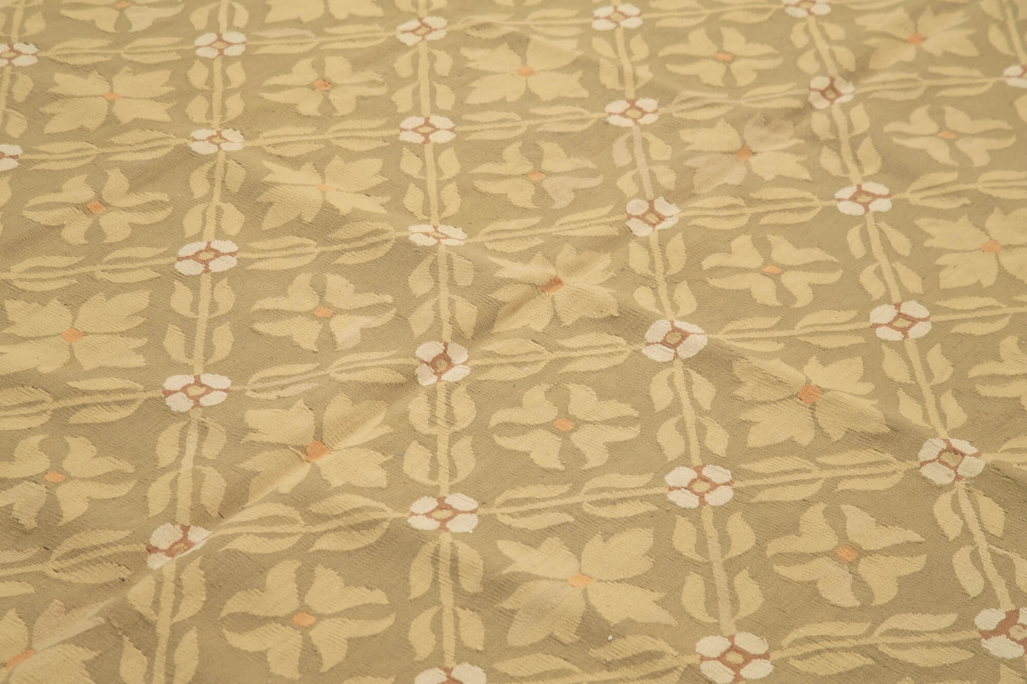 Handmade Area Rug – Brown Floral Cotton Wool Vintage Hand Woven Carpet 8'7''x12'