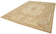 Handmade Area Rug – Wool Cotton Floral Beige Vintage Turkish Woven Carpet 8'10"x12'0"