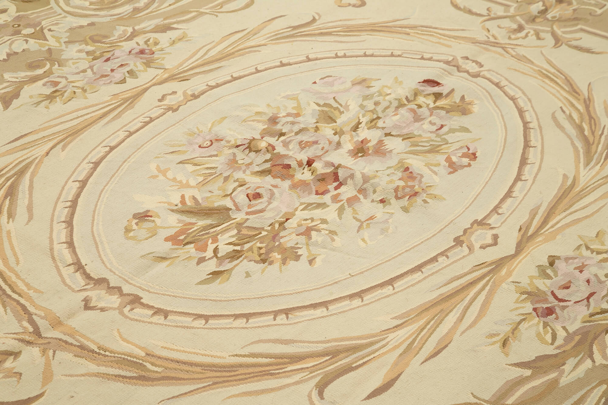 Handmade Area Rug – Wool Cotton Floral Beige Vintage Turkish Woven Carpet 8'10"x12'0"