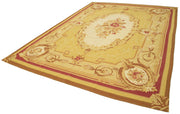 Handmade Area Rug - Vintage Wool Rug Floral Yellow Cotton Wool Carpet 8'8''x11'11''