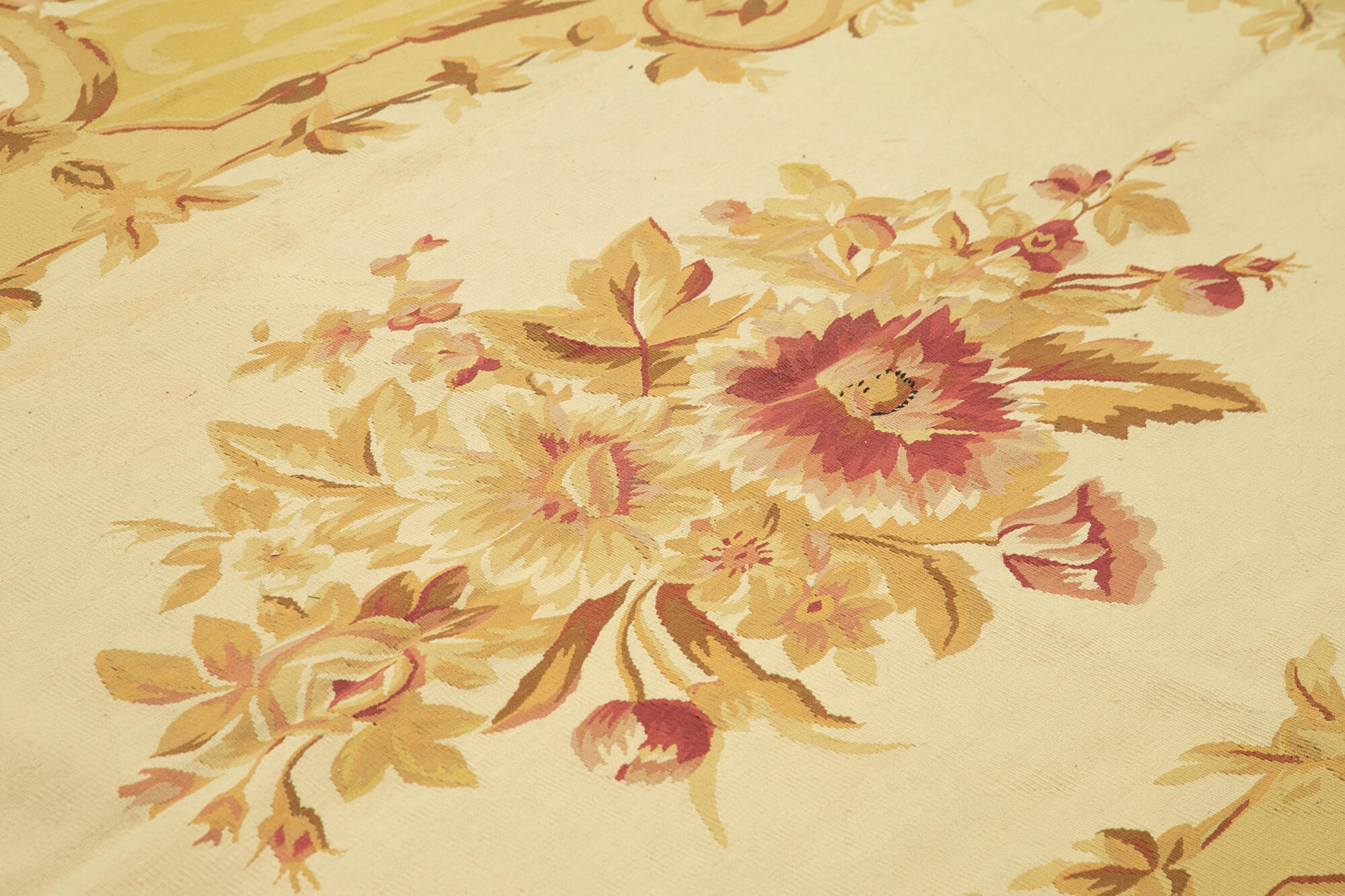 Handmade Area Rug - Vintage Wool Rug Floral Yellow Cotton Wool Carpet 8'8''x11'11''