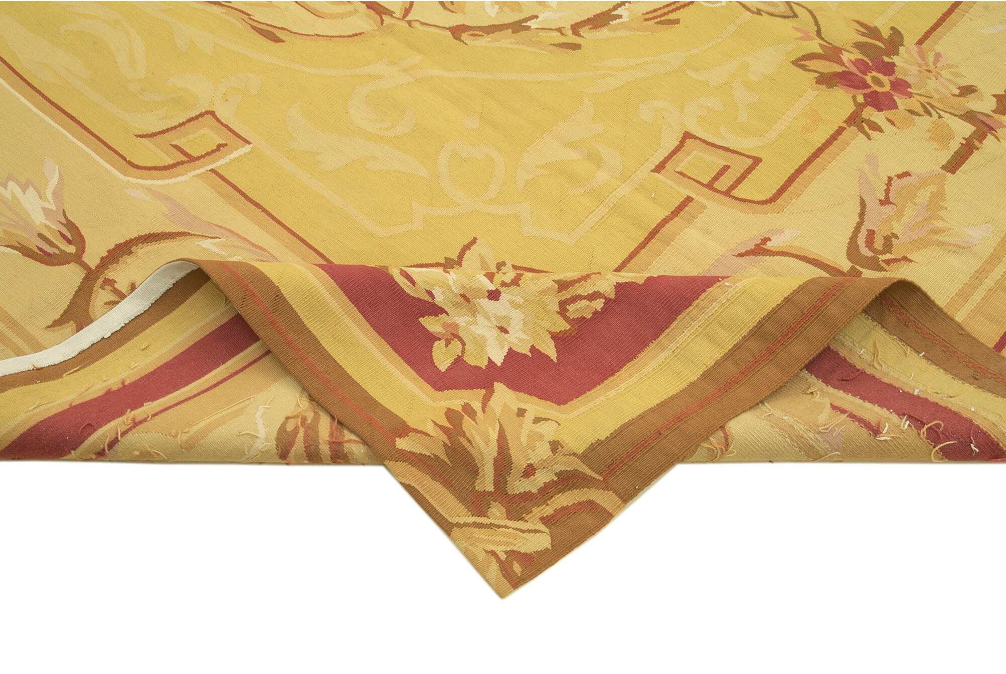 Handmade Area Rug - Vintage Wool Rug Floral Yellow Cotton Wool Carpet 8'8''x11'11''