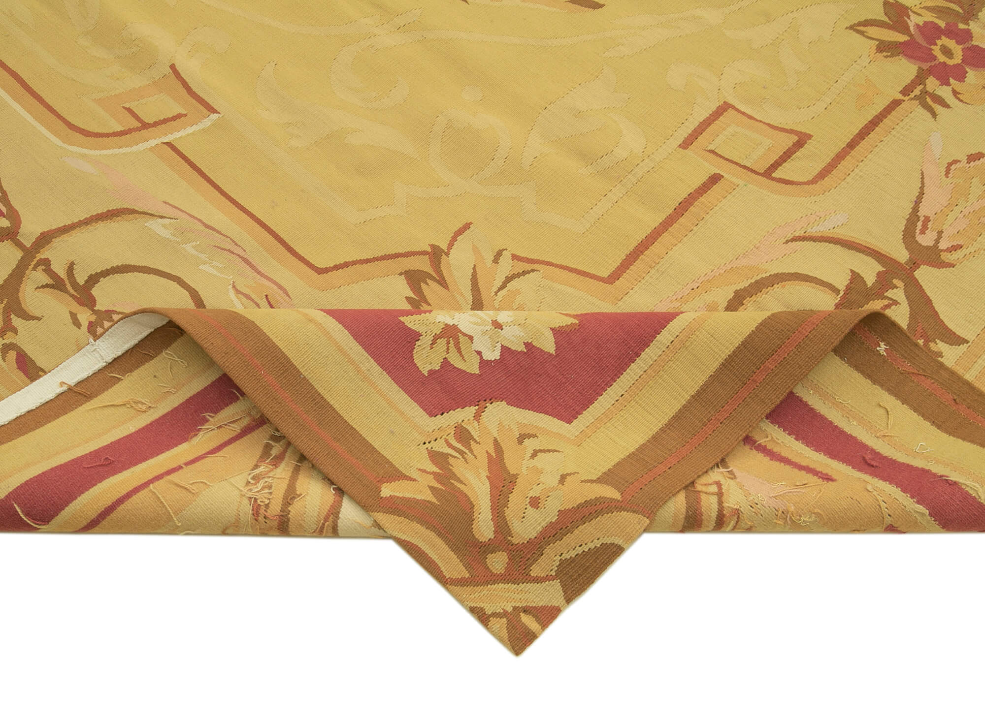 Handmade Area Rug – Beige Floral Cotton Wool Vintage Hand Woven Carpet 8'9" x 11'10"