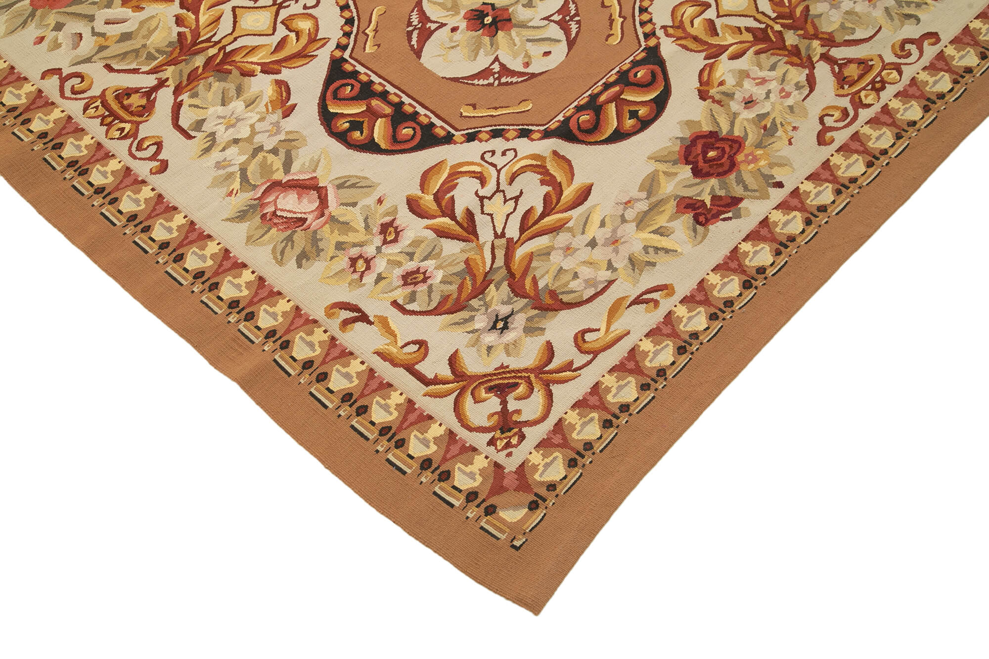 Handmade Wool Area Rug – Vintage Floral Beige Cotton Wool Carpet 9'10''x14'1''