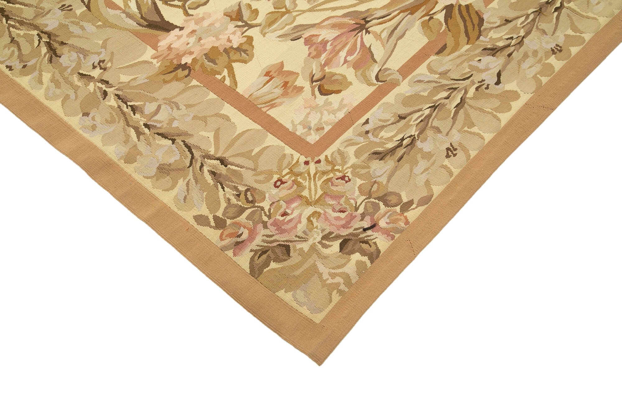 Handmade Wool Area Rug – Vintage Floral Beige Carpet | Durable Cotton Blend, Soft Wool Texture
