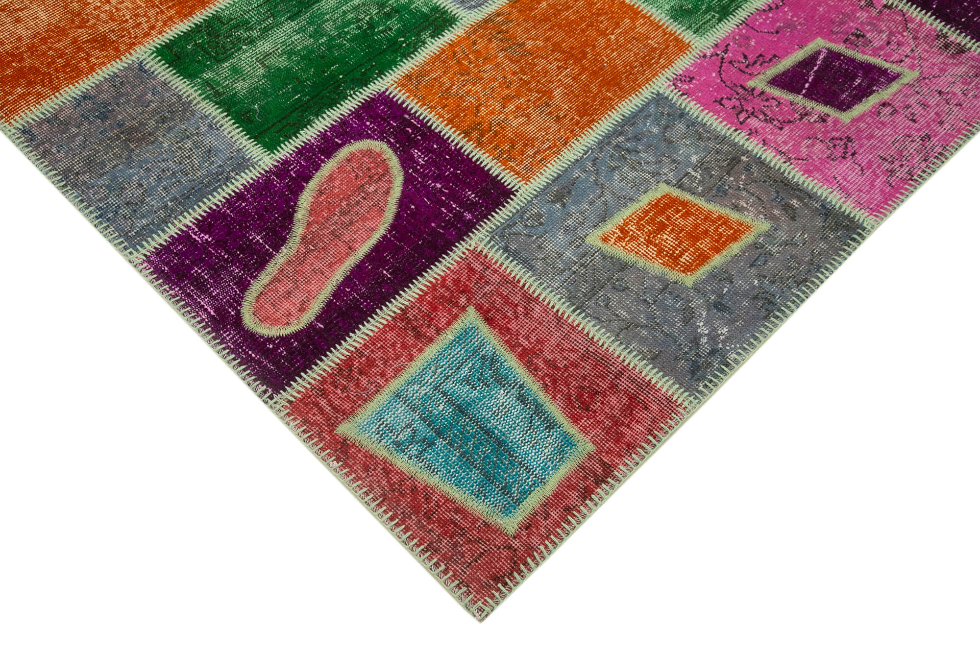 Handmade Area Rug | Grey Patchwork Wool Cotton Vintage Turkish Carpet 5'5"x7'9"