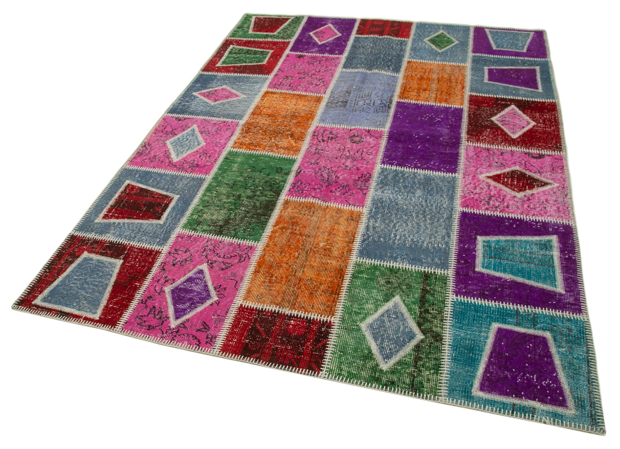 Handmade Patchwork Rug - Kirk Yama Grey Cotton Wool Area Rug 5'5''x7'7''