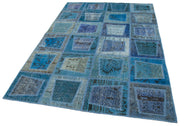Handmade Wool Area Rug – Blue Patchwork Rug Cotton Wool Carpet 5'3''x7'10''