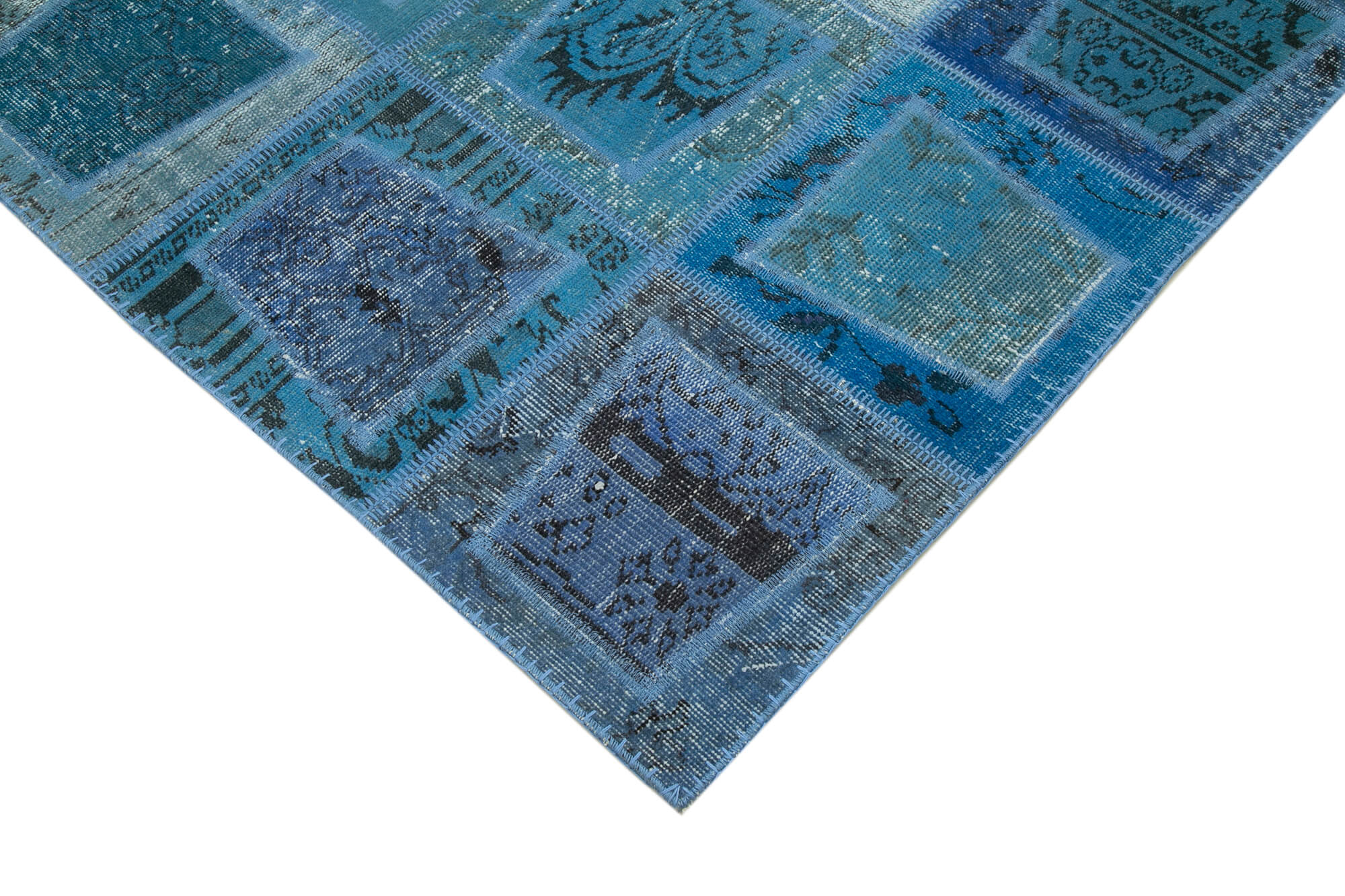 Handmade Wool Area Rug – Blue Patchwork Rug Cotton Wool Carpet 5'3''x7'10''