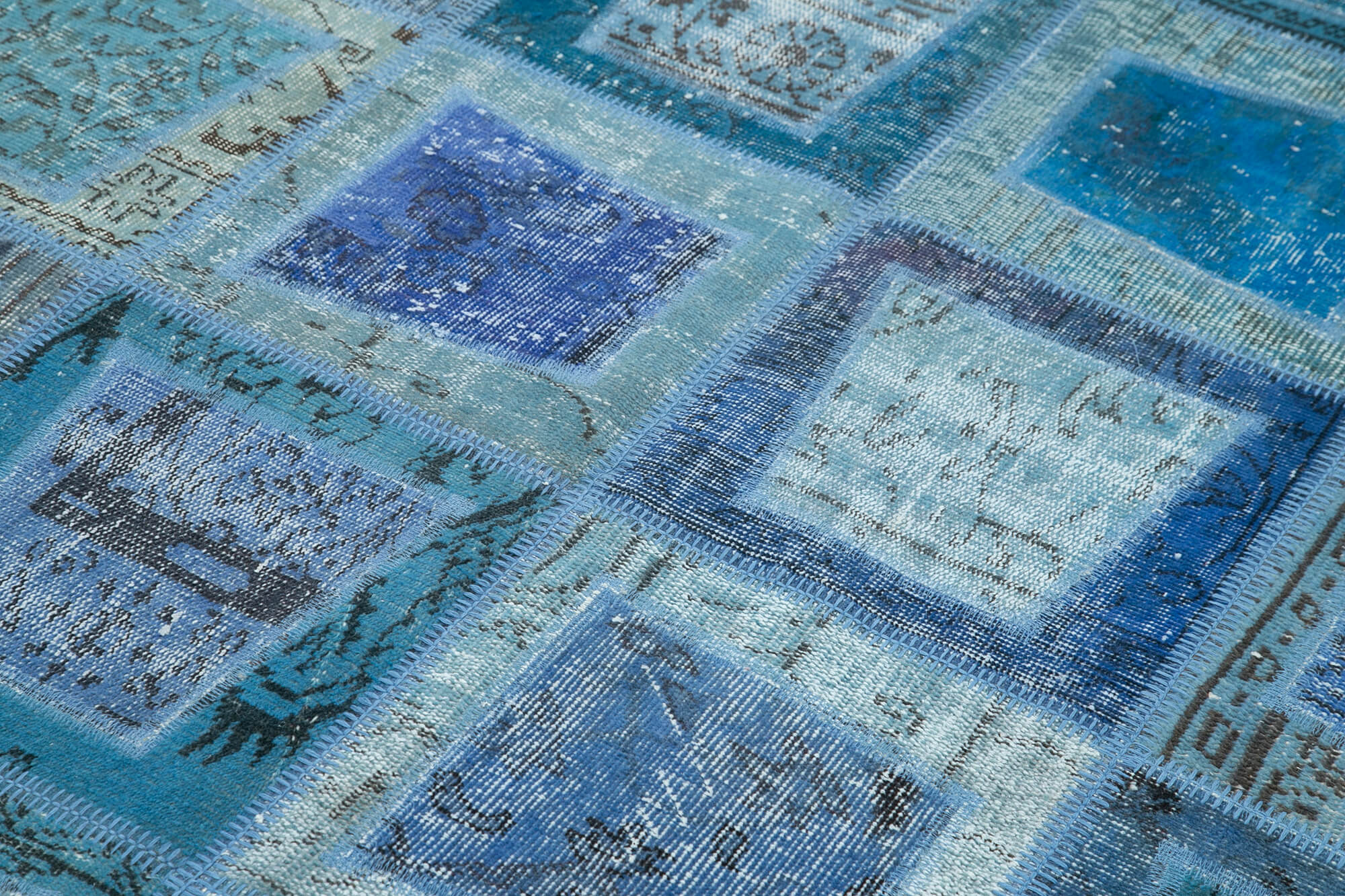Handmade Wool Area Rug – Blue Patchwork Rug Cotton Wool Carpet 5'3''x7'10''