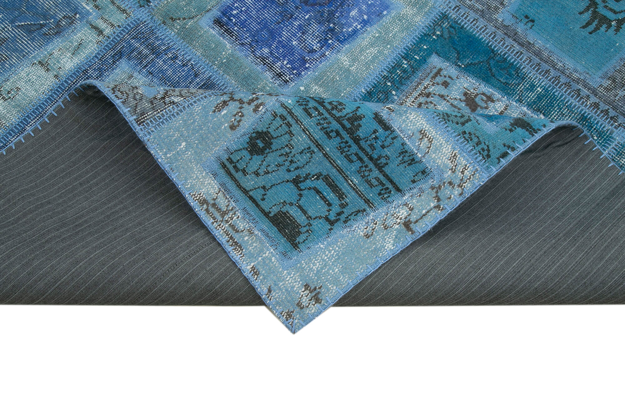 Handmade Wool Area Rug – Blue Patchwork Rug Cotton Wool Carpet 5'3''x7'10''