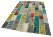 Handmade Area Rug - Kirk Yama Grey Patchwork Cotton Wool Carpet 5'3''x7'10''