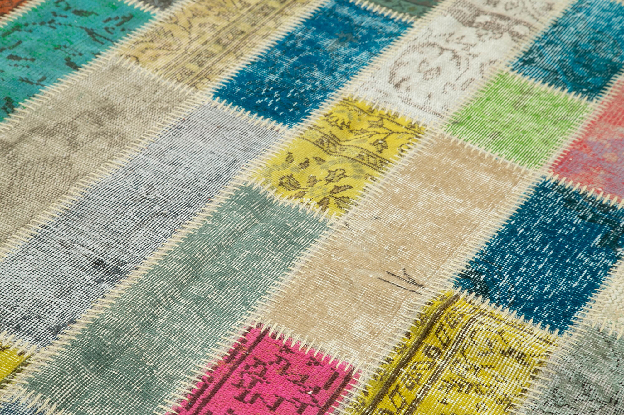 Handmade Area Rug - Kirk Yama Grey Patchwork Cotton Wool Carpet 5'3''x7'10''