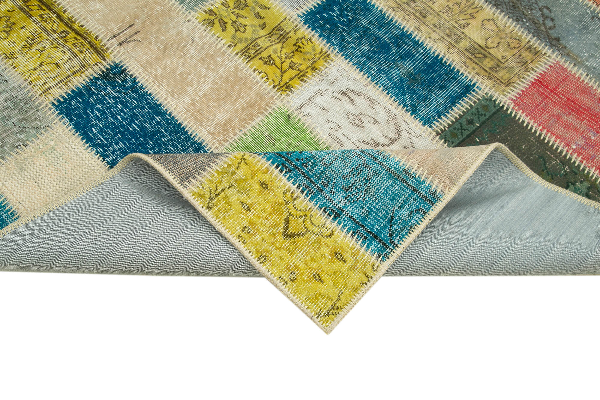 Handmade Area Rug - Kirk Yama Grey Patchwork Cotton Wool Carpet 5'3''x7'10''