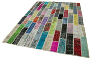 Handmade Area Rug – Grey Patchwork Cotton Wool Vintage Carpet 5'10''x7'11''