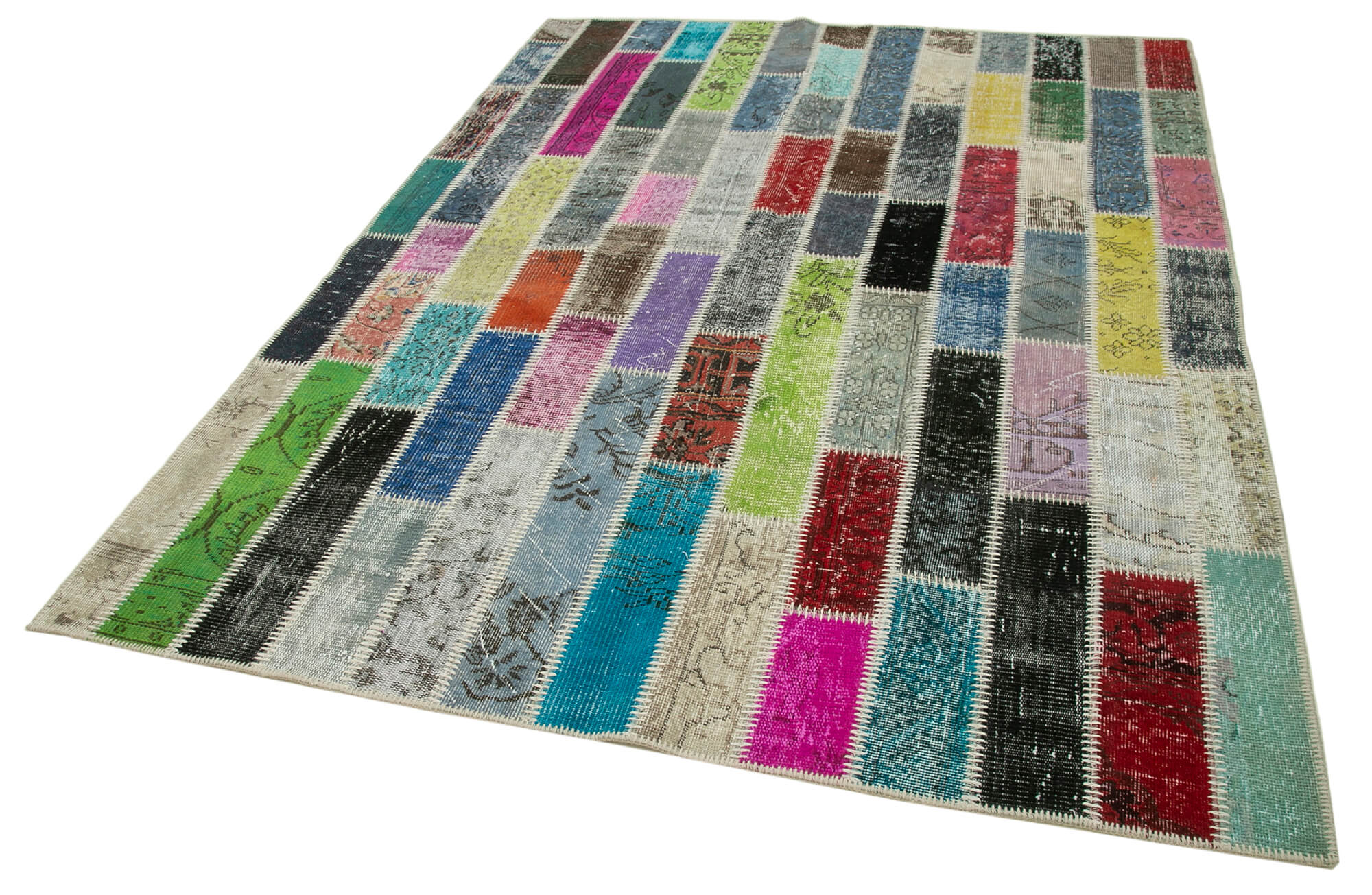 Handmade Area Rug – Grey Patchwork Cotton Wool Vintage Carpet 5'10''x7'11''
