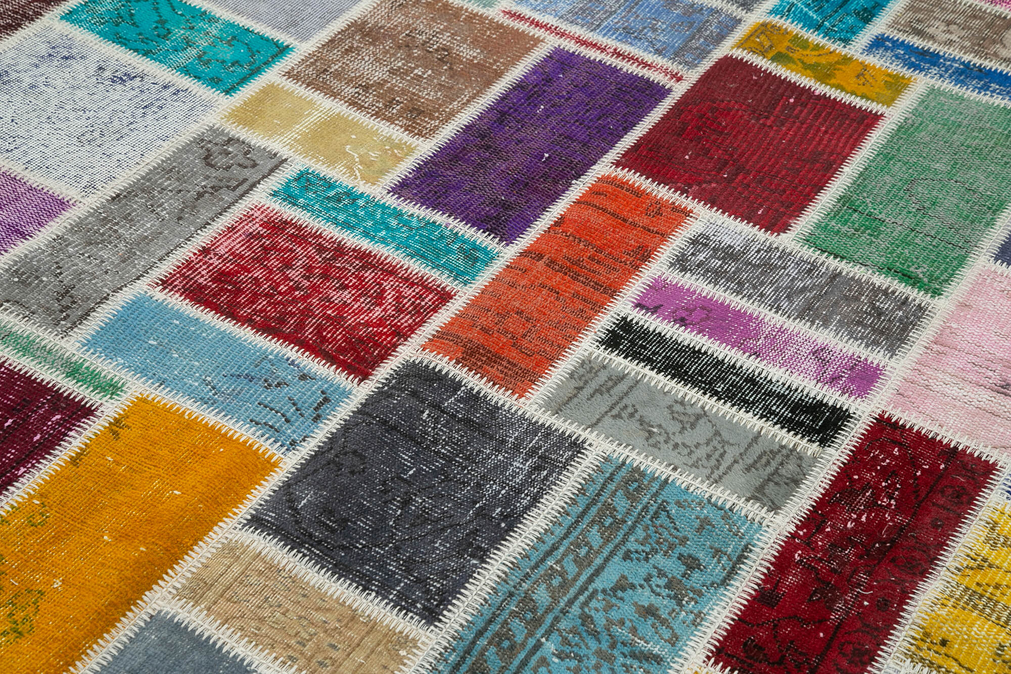 Handmade Area Rug - Kirk Yama Grey Patchwork Cotton Wool Carpet 5'9''x7'10''