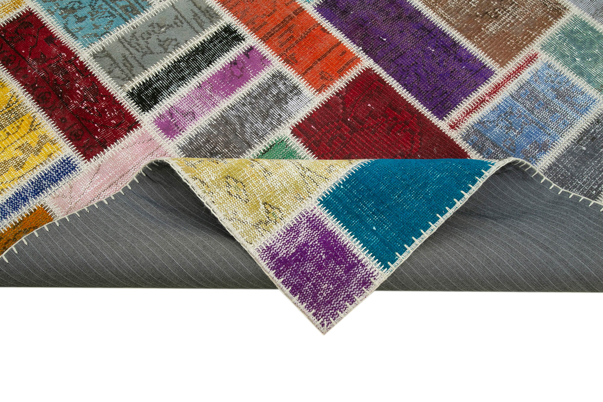 Handmade Area Rug - Kirk Yama Grey Patchwork Cotton Wool Carpet 5'9''x7'10''
