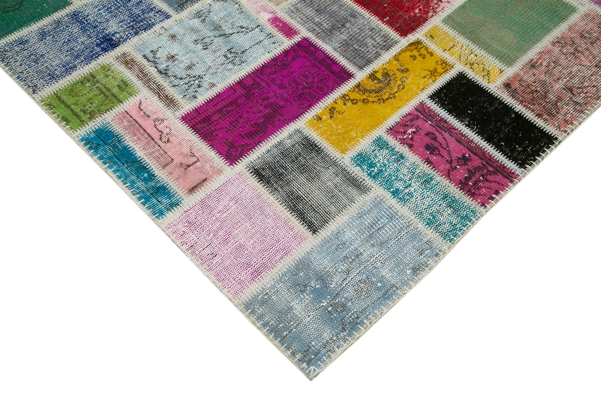 Handmade Area Rug - Kirk Yama Grey Patchwork Cotton Wool Vintage Carpet 5'8" x 7'10"