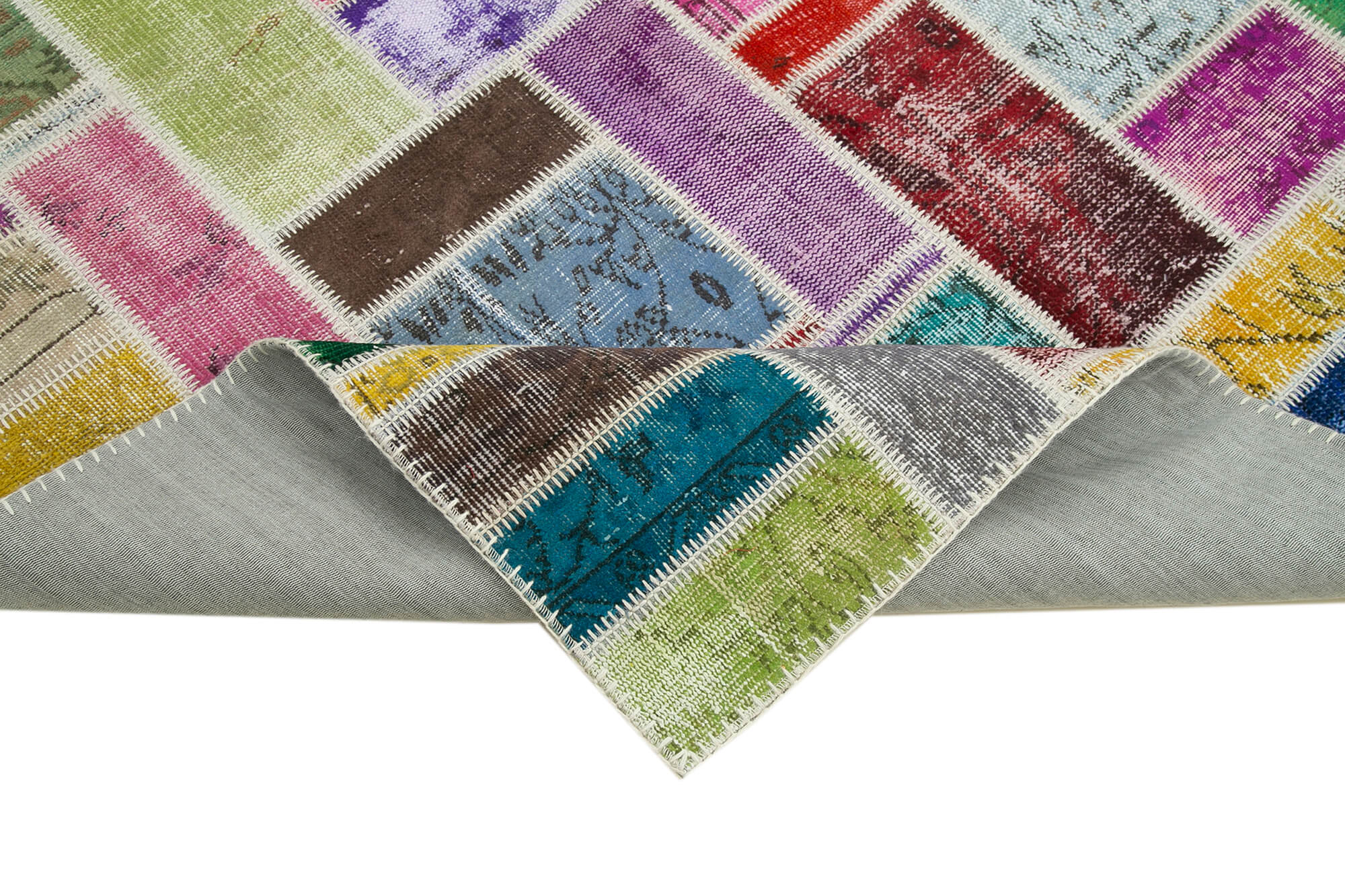 Handmade Area Rug - Kirk Yama Grey Patchwork Cotton Wool Vintage Carpet 5'8" x 7'10"