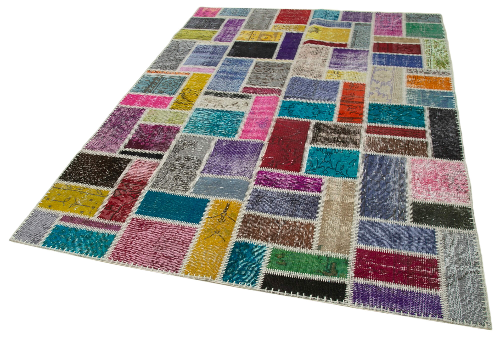 Handmade Patchwork Rug - Kirk Yama Grey Cotton Wool Vintage Area Rug 5'8''x7'10''