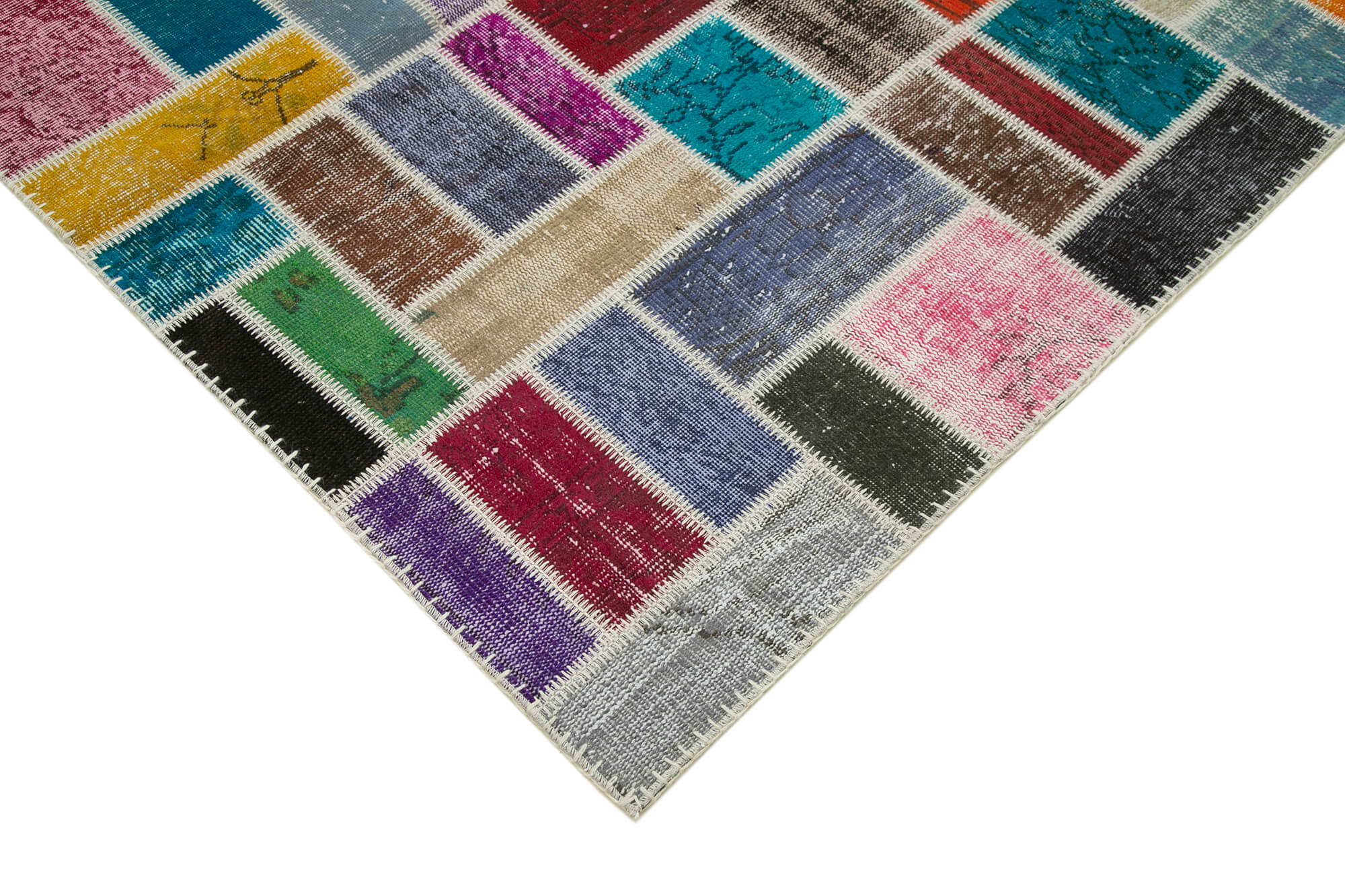 Handmade Patchwork Rug - Kirk Yama Grey Cotton Wool Vintage Area Rug 5'8''x7'10''