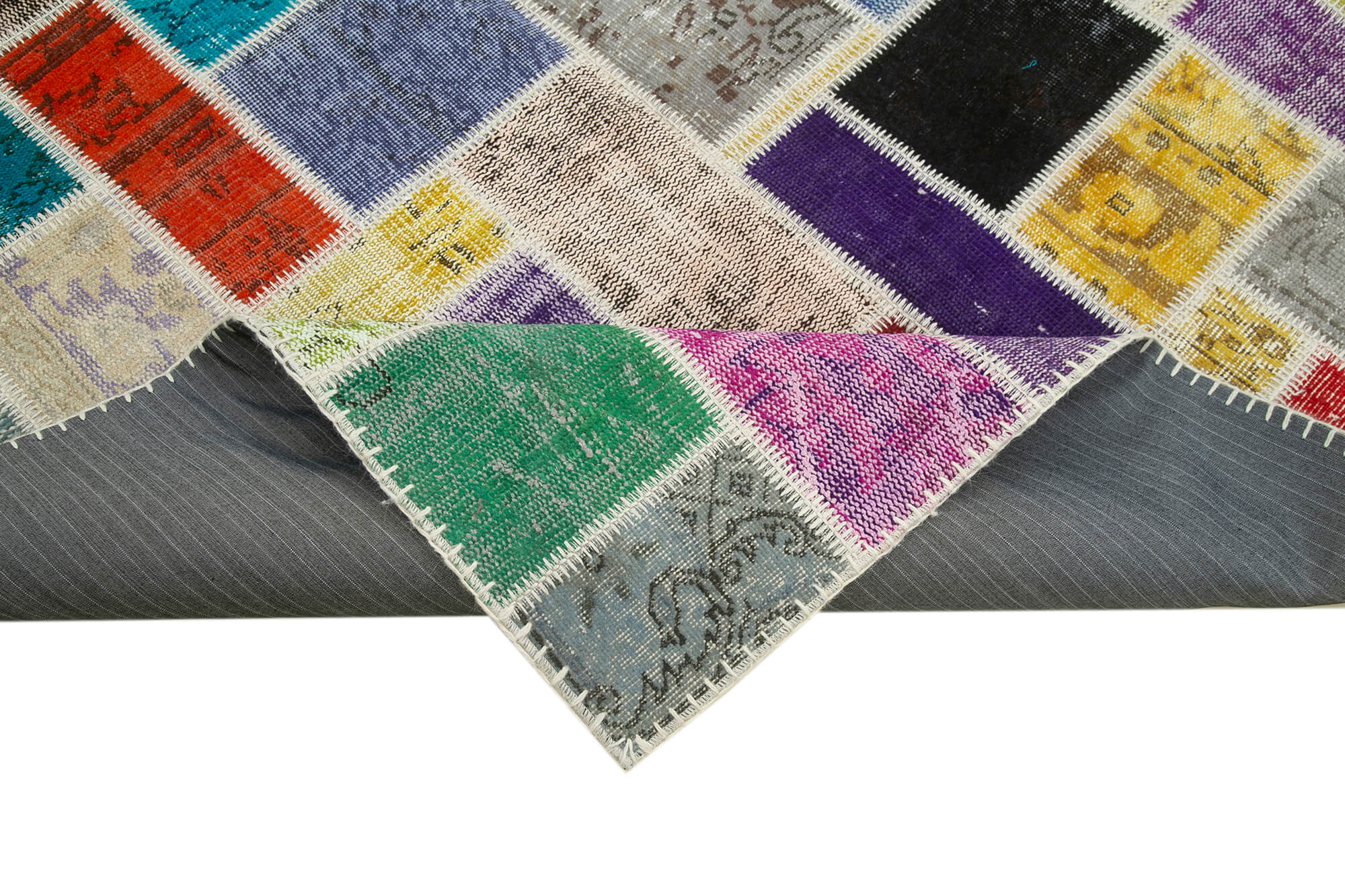 Handmade Patchwork Rug - Kirk Yama Grey Cotton Wool Vintage Area Rug 5'8''x7'10''