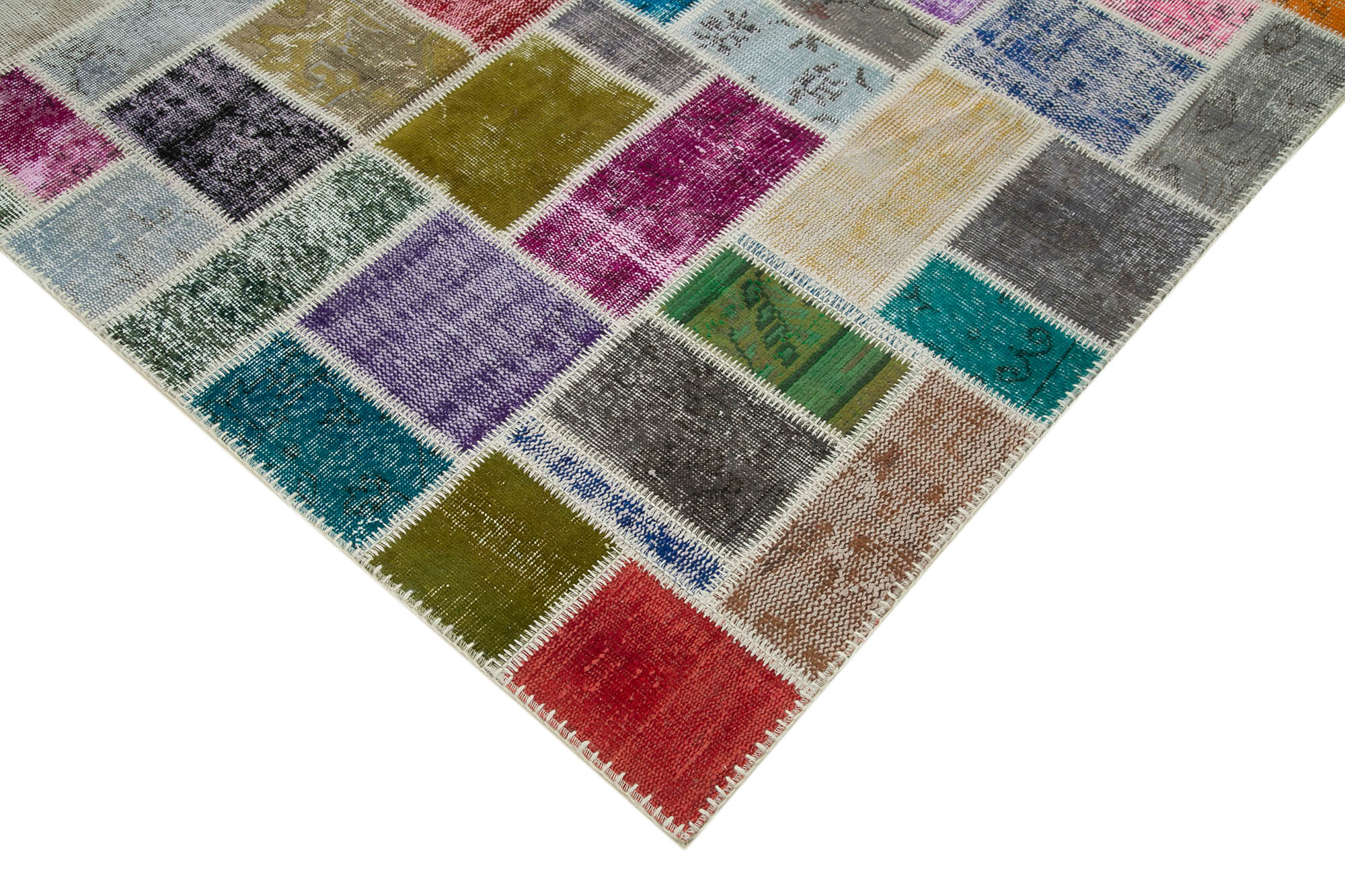 Handmade Patchwork Rug - Kirk Yama Grey Cotton Wool Vintage Area Rug 5'8''x7'10''