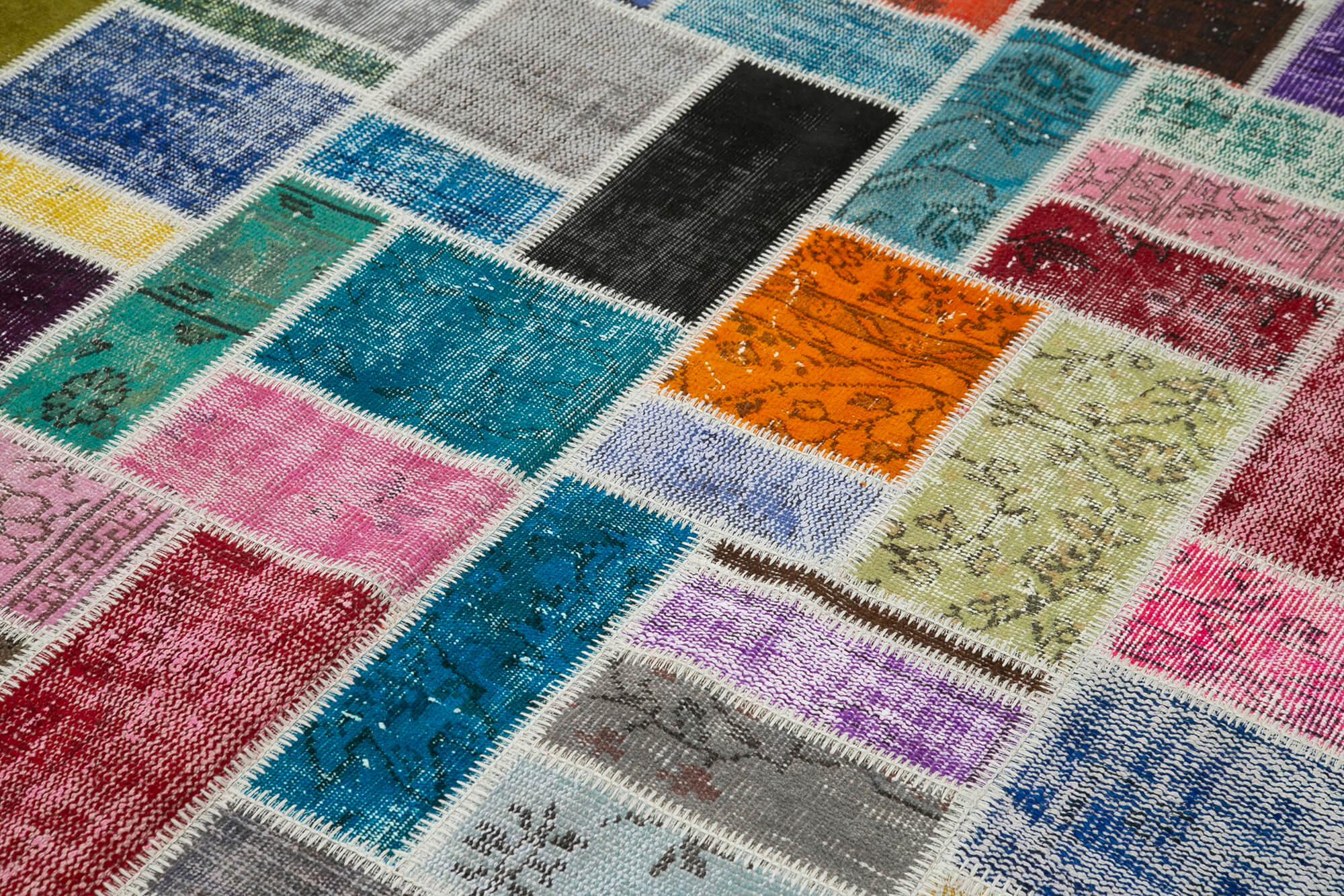 Handmade Patchwork Rug - Kirk Yama Grey Cotton Wool Vintage Area Rug 5'8''x7'10''
