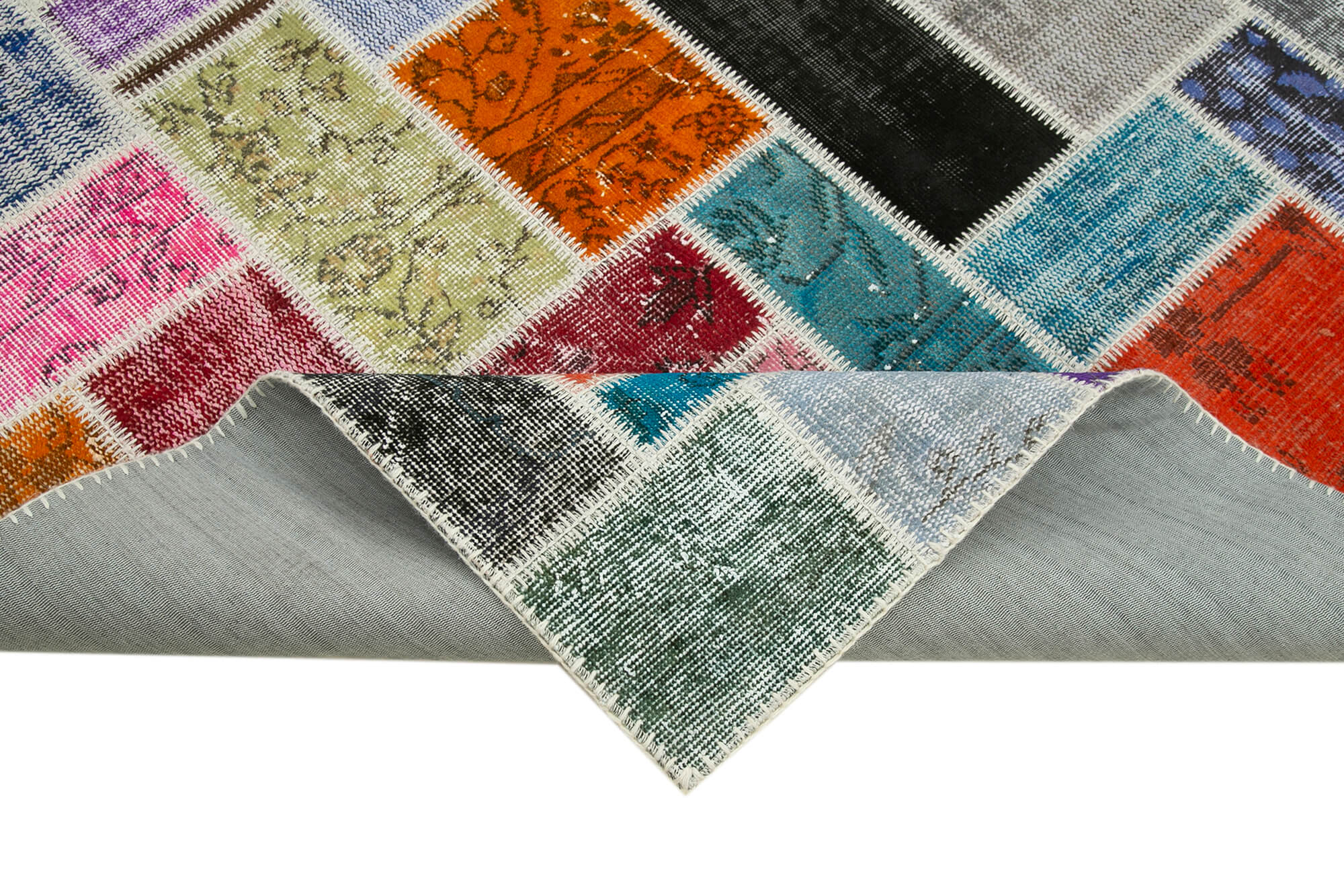 Handmade Patchwork Rug - Kirk Yama Grey Cotton Wool Vintage Area Rug 5'8''x7'10''