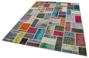 Handmade Patchwork Rug - Kirk Yama Grey Cotton Wool Vintage Area Rug 5'8''x7'10''