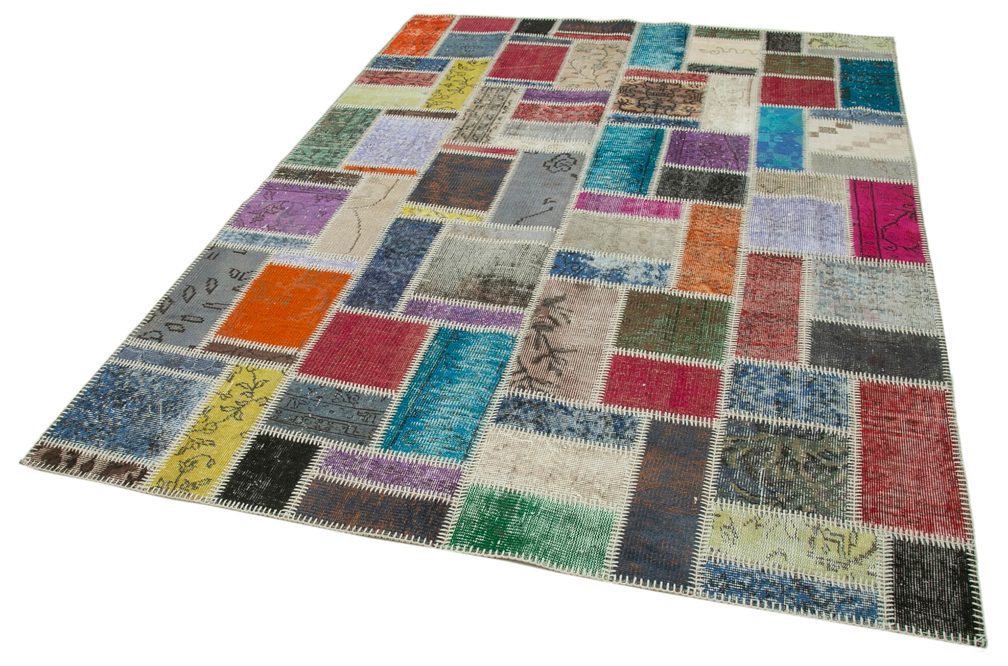 Handmade Patchwork Rug - Kirk Yama Grey Cotton Wool Vintage Area Rug 5'8''x7'10''