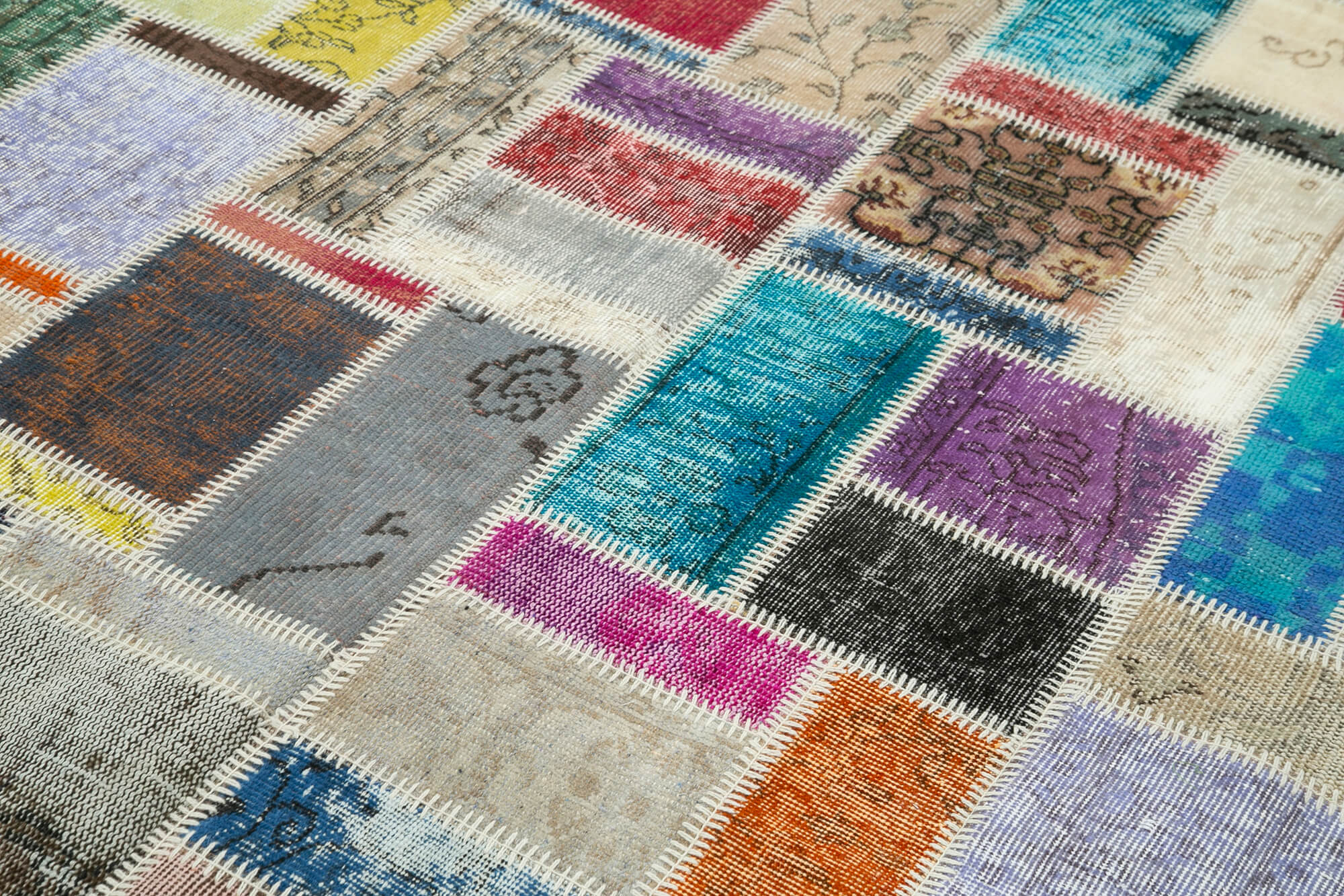 Handmade Patchwork Rug - Kirk Yama Grey Cotton Wool Vintage Area Rug 5'8''x7'10''