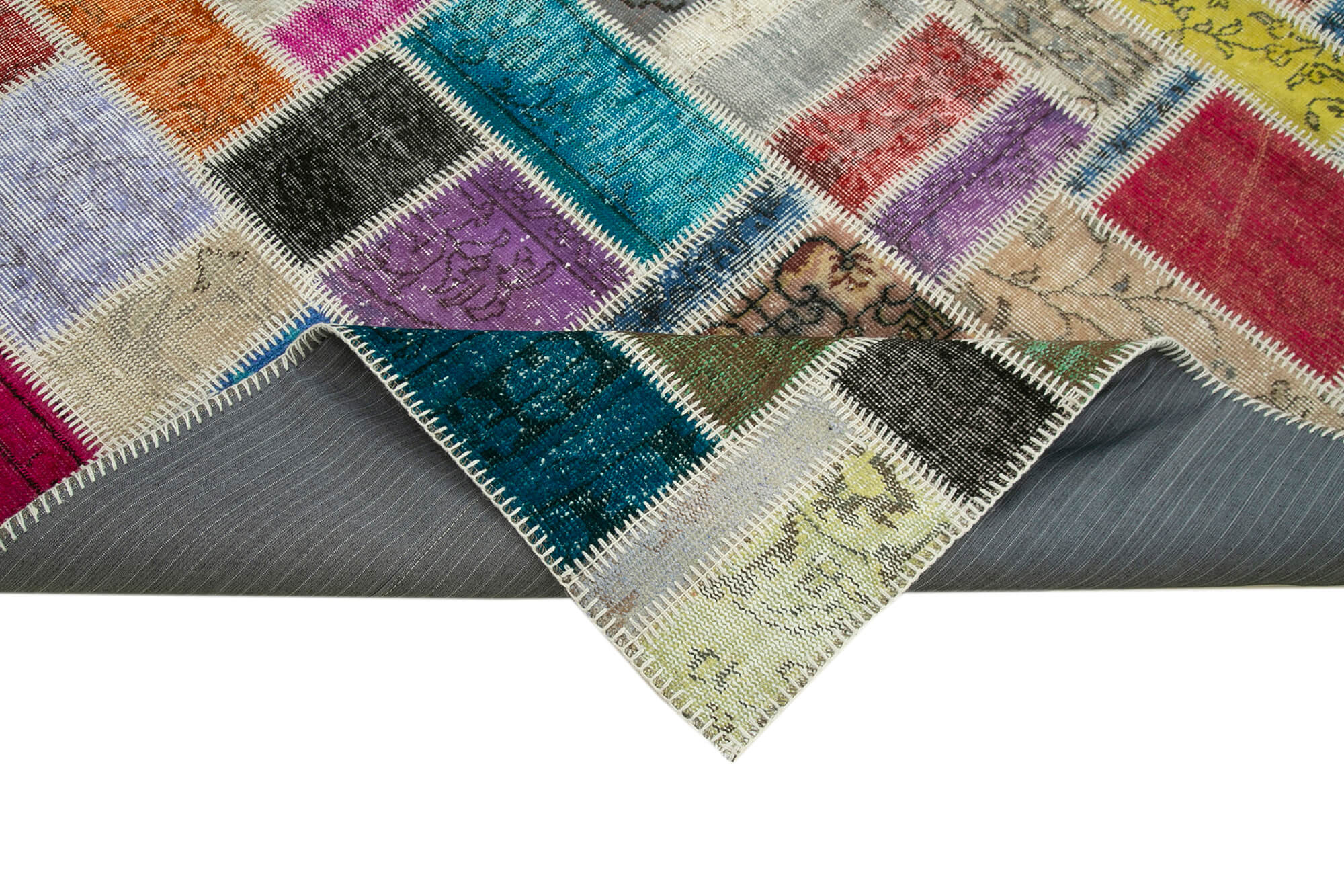 Handmade Patchwork Rug - Kirk Yama Grey Cotton Wool Vintage Area Rug 5'8''x7'10''