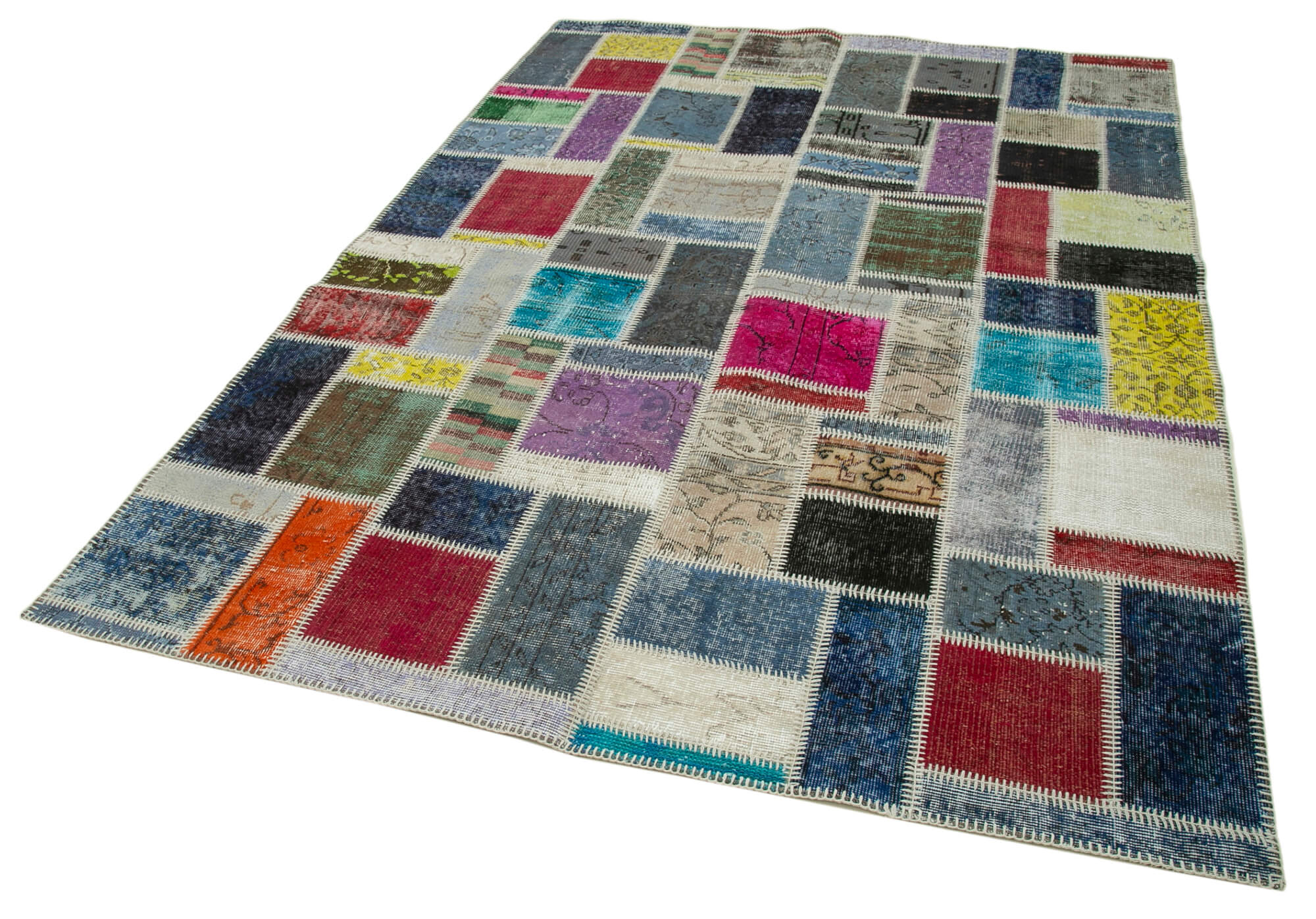 Handmade Wool Area Rug – Kirk Yama Grey Patchwork Cotton Wool Rug 5'8"x8'0"