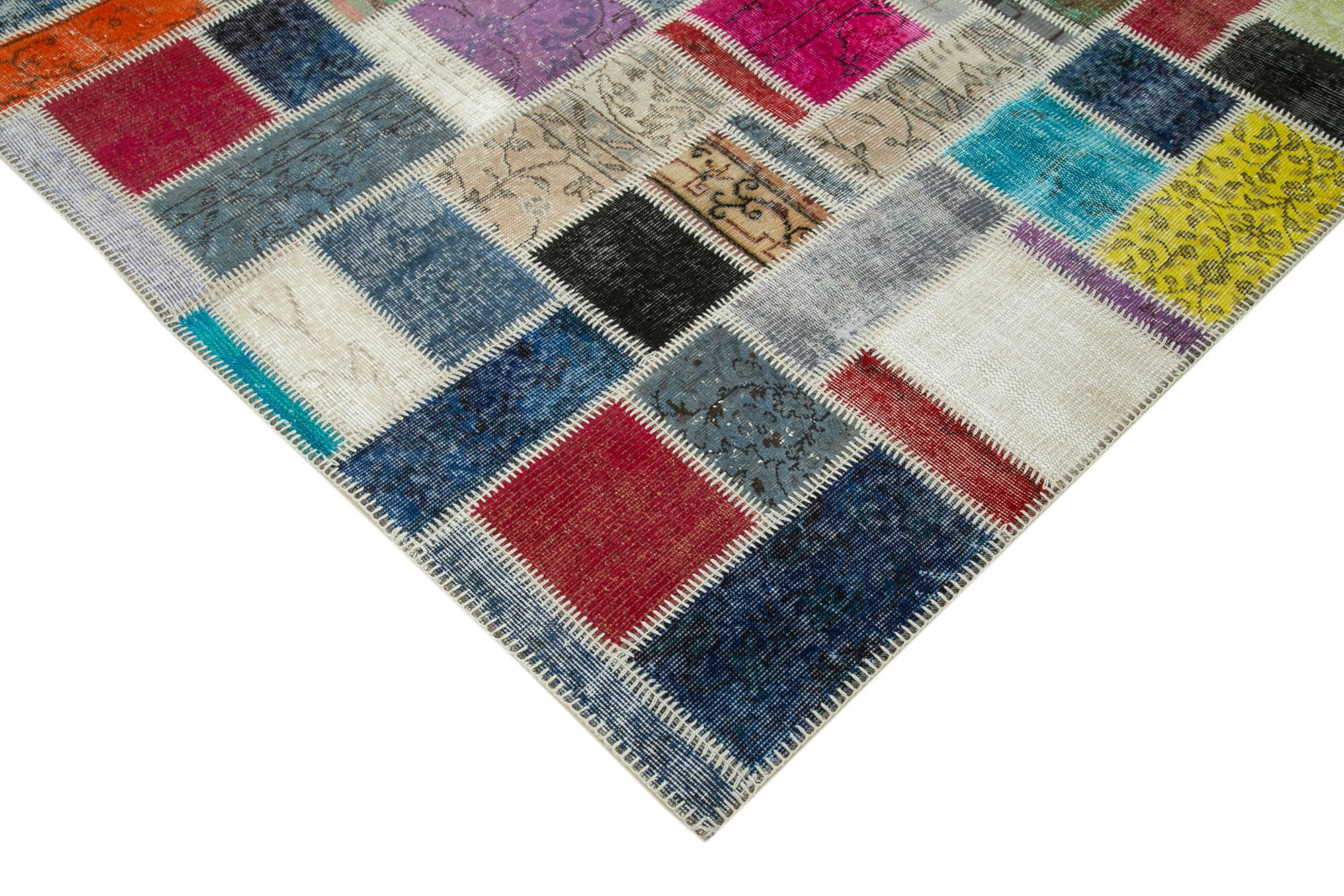 Handmade Wool Area Rug – Kirk Yama Grey Patchwork Cotton Wool Rug 5'8"x8'0"