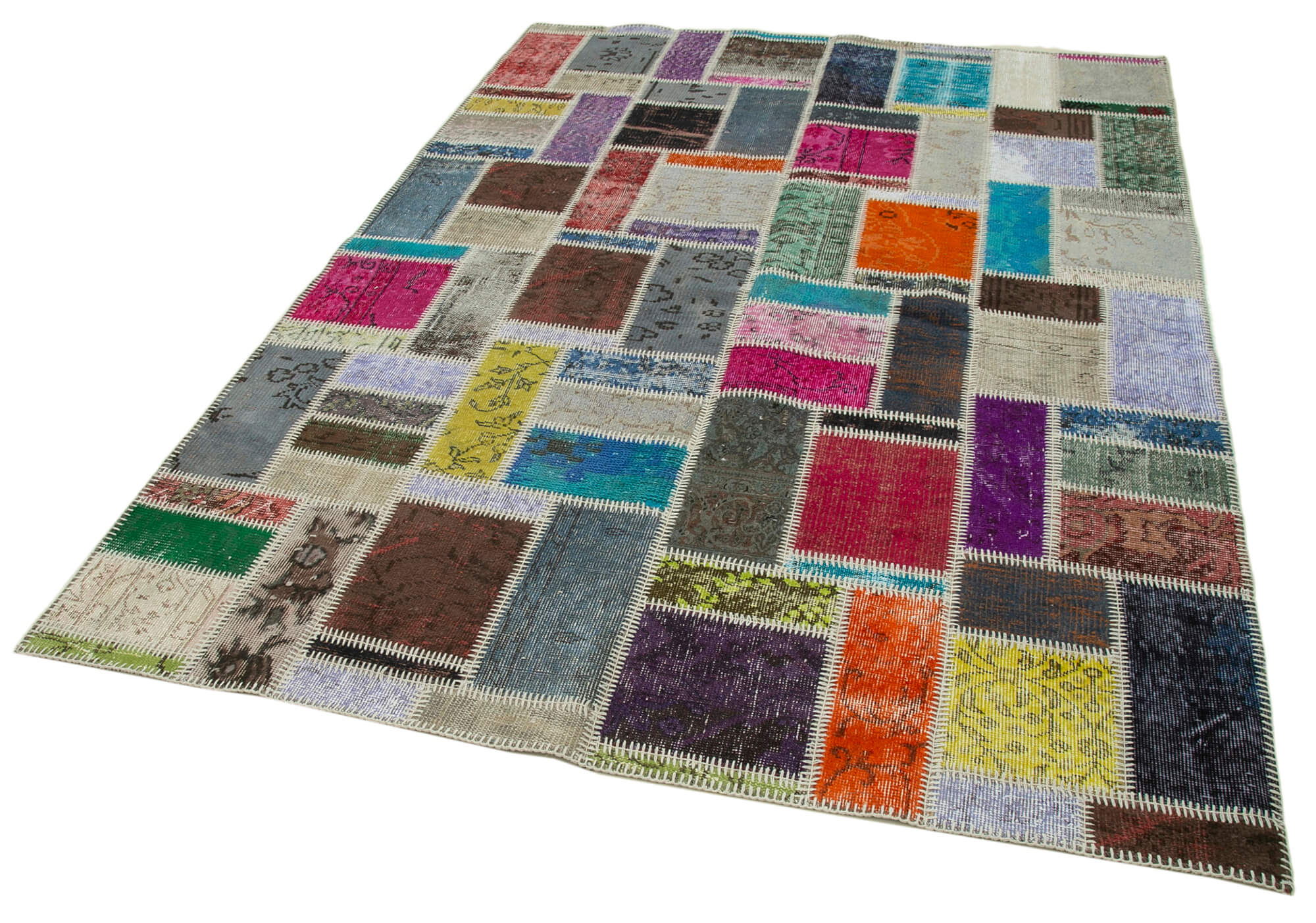 Handmade Wool Area Rug – Kirk Yama Grey Patchwork Cotton Wool Rug 5'9''x8'0''