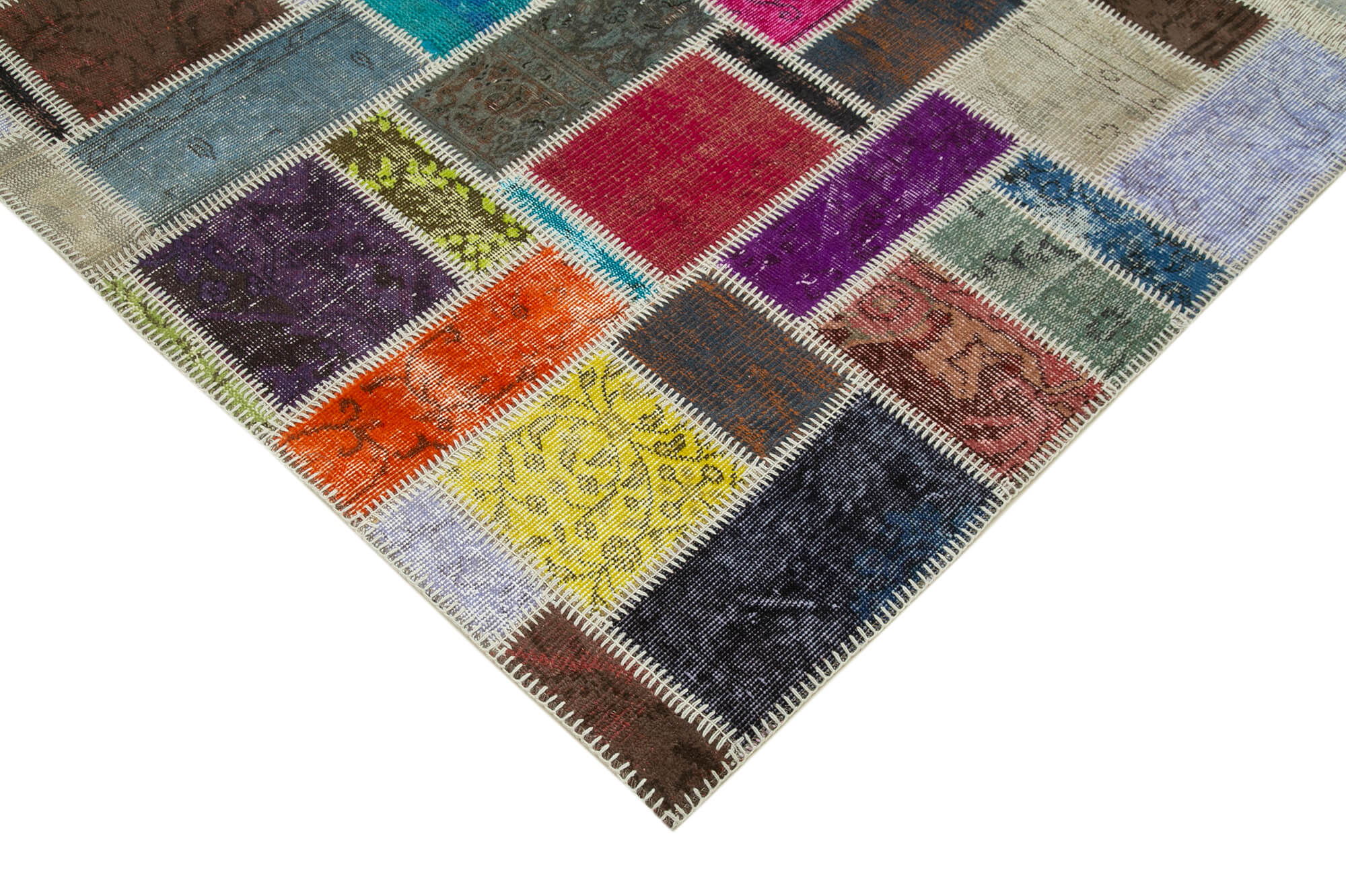 Handmade Wool Area Rug – Kirk Yama Grey Patchwork Cotton Wool Rug 5'9''x8'0''