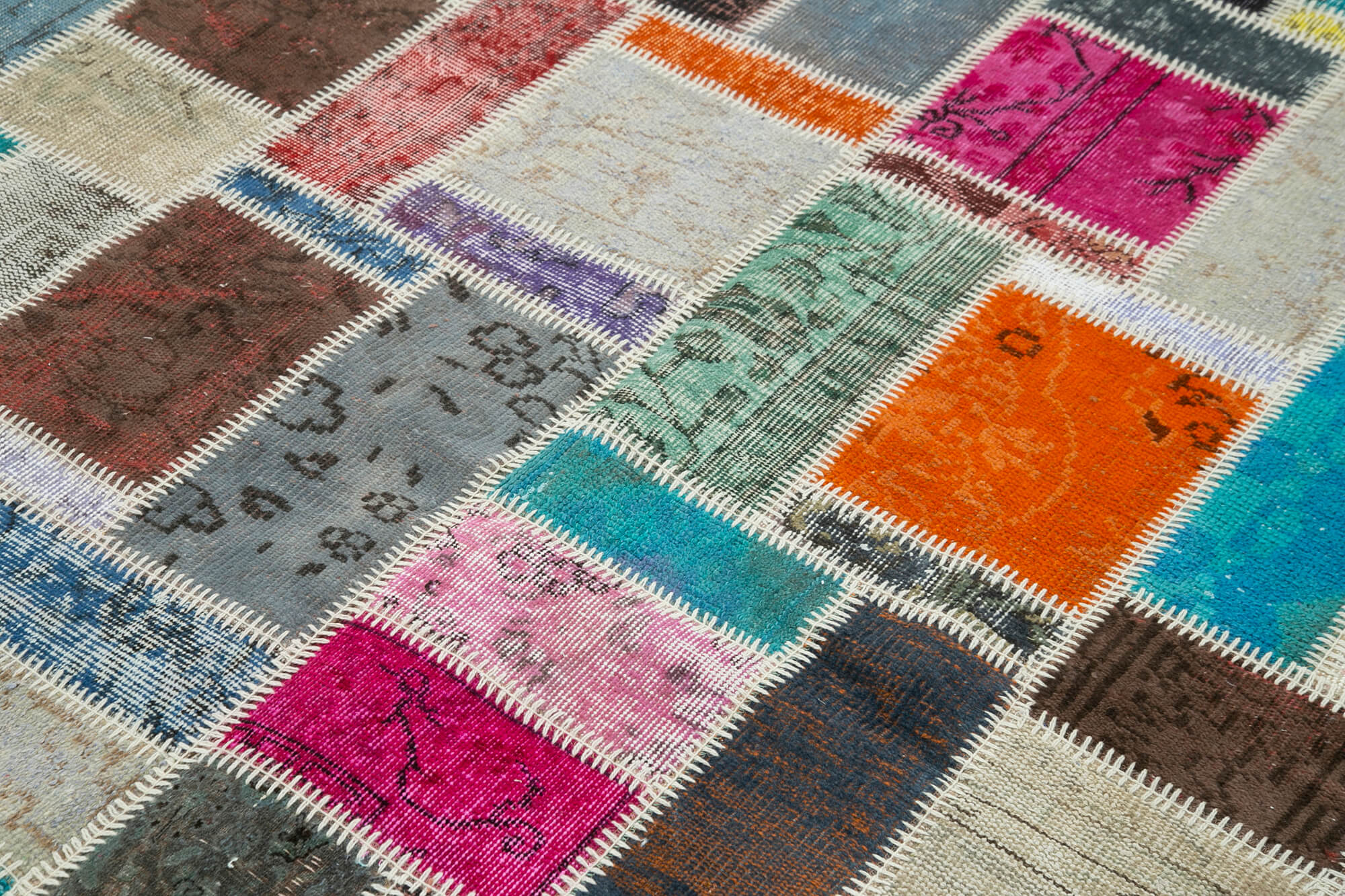 Handmade Wool Area Rug – Kirk Yama Grey Patchwork Cotton Wool Rug 5'9''x8'0''