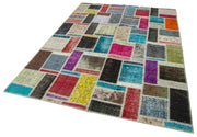 Handmade Wool Area Rug – Kirk Yama Grey Patchwork Cotton Wool Rug 5'9''x8'0''