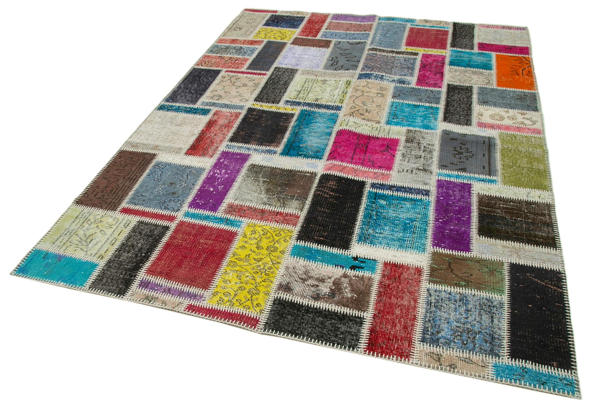 Handmade Wool Area Rug – Kirk Yama Grey Patchwork Cotton Wool Rug 5'9''x8'0''
