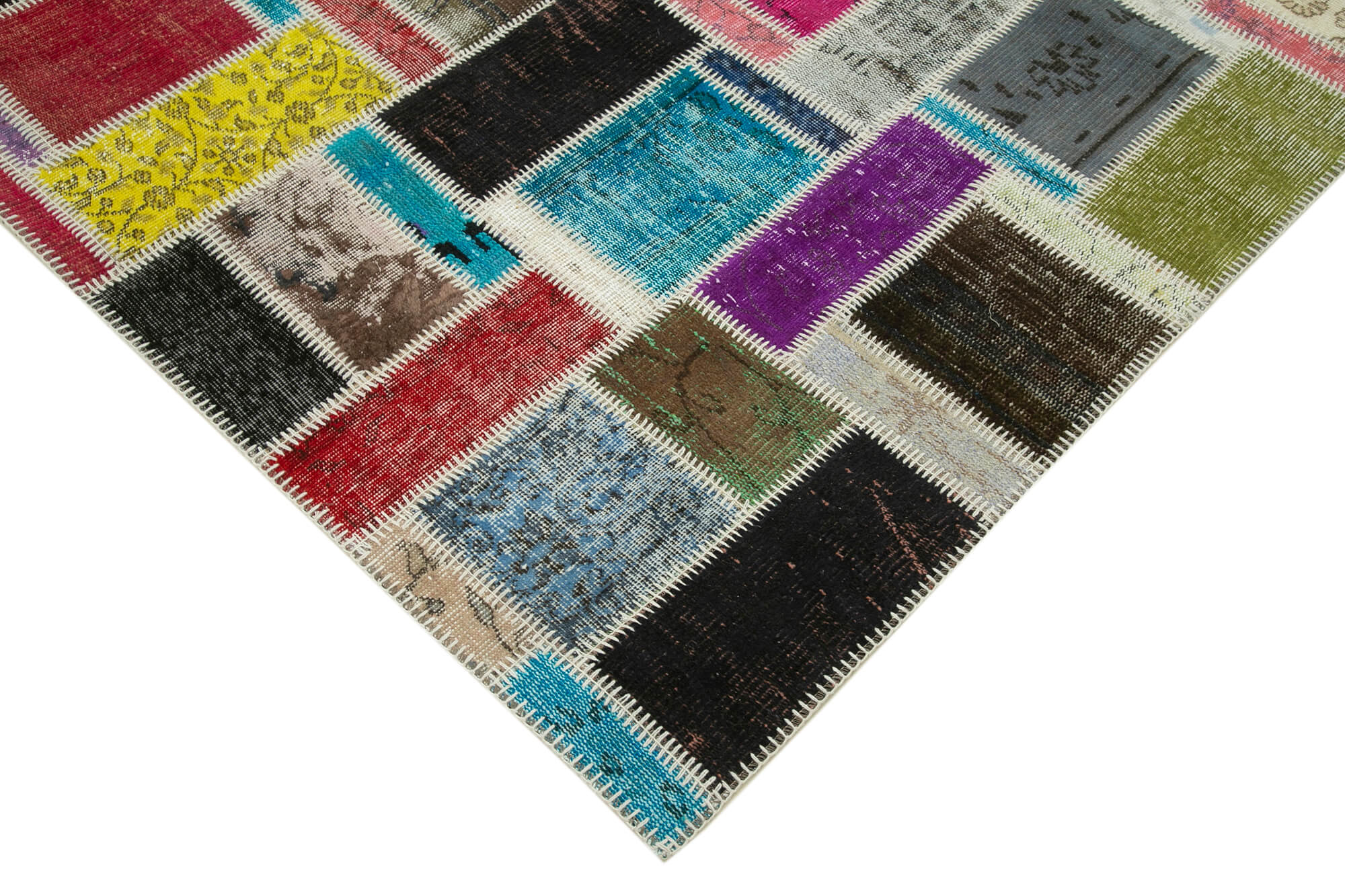 Handmade Wool Area Rug – Kirk Yama Grey Patchwork Cotton Wool Rug 5'9''x8'0''