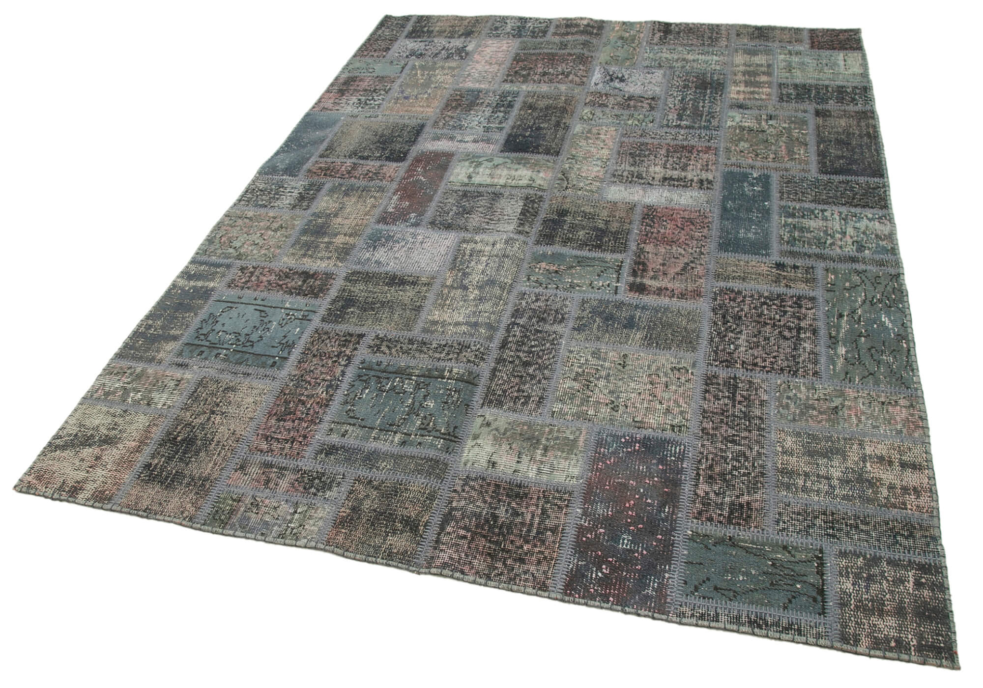 Handmade Wool Area Rug – Kirk Yama Grey Patchwork Cotton Wool Carpet 5'7''x7'10''