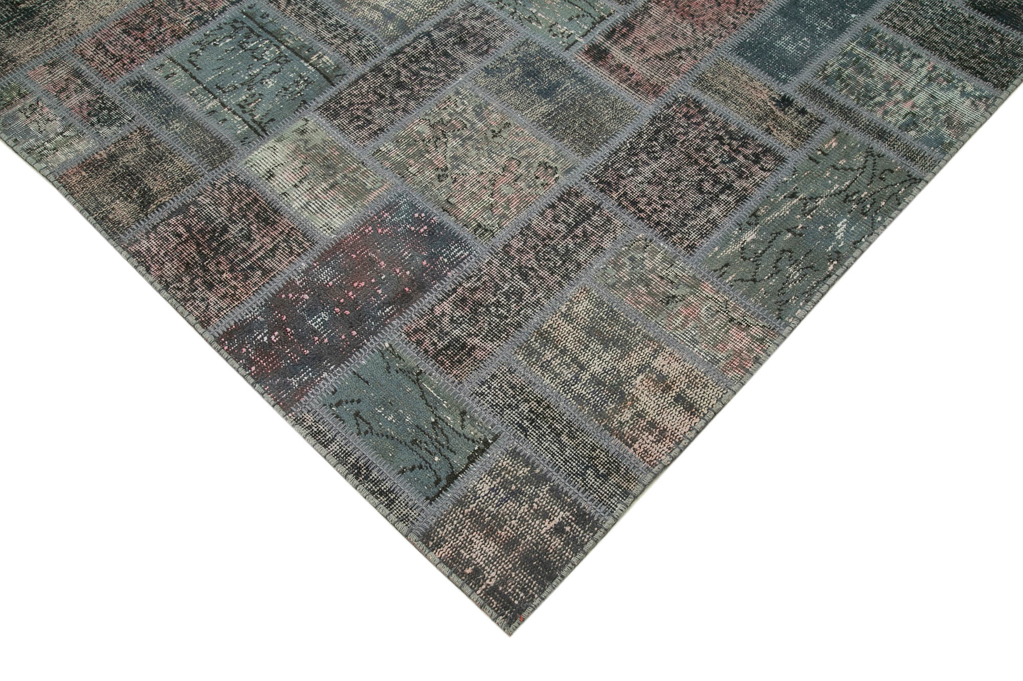 Handmade Wool Area Rug – Kirk Yama Grey Patchwork Cotton Wool Carpet 5'7''x7'10''