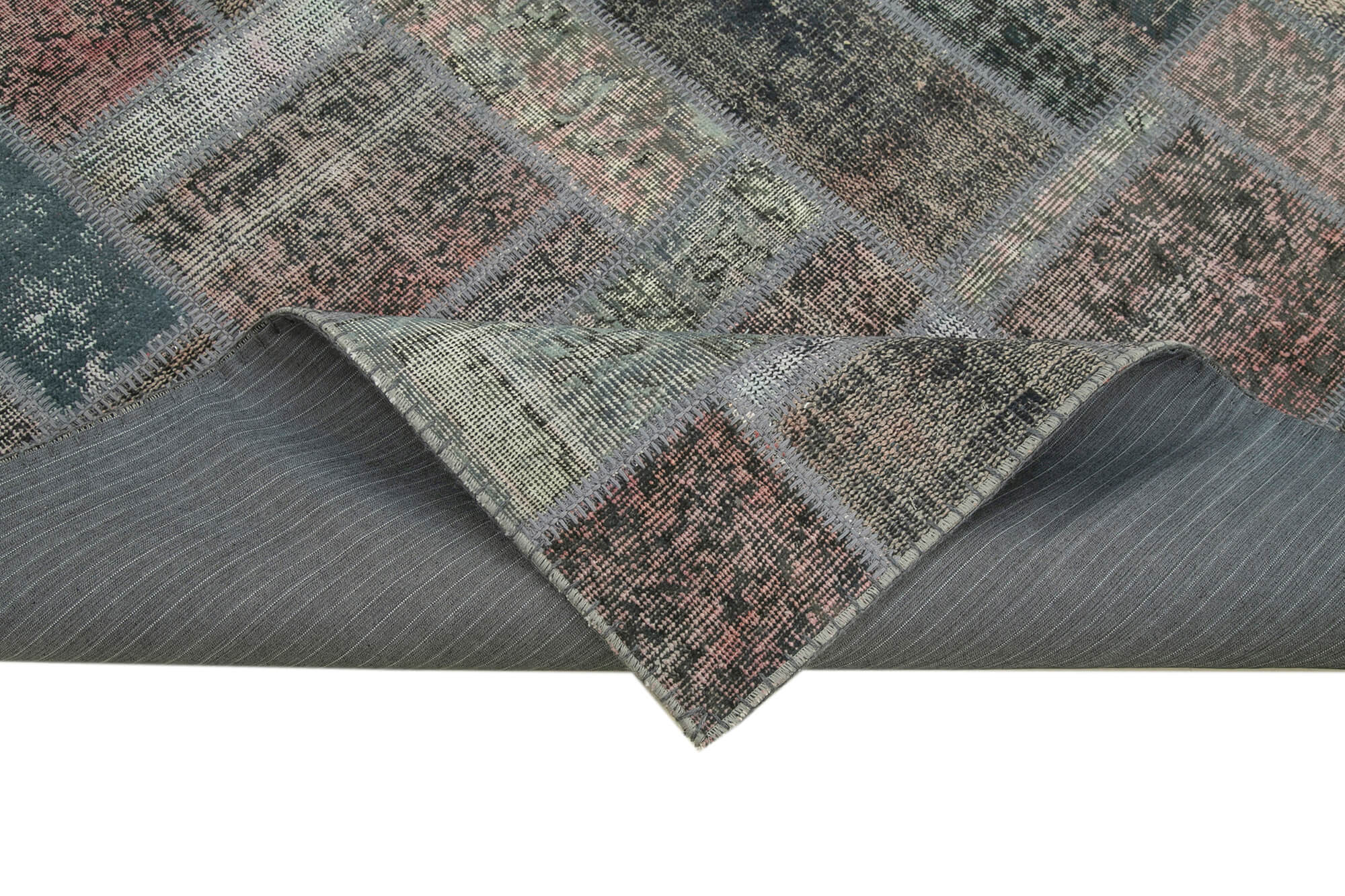 Handmade Wool Area Rug – Kirk Yama Grey Patchwork Cotton Wool Carpet 5'7''x7'10''