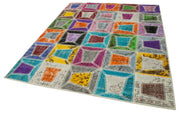 Handmade Patchwork Rug - Grey Area Rug 6'4" x 7'9" Cotton Wool Carpet