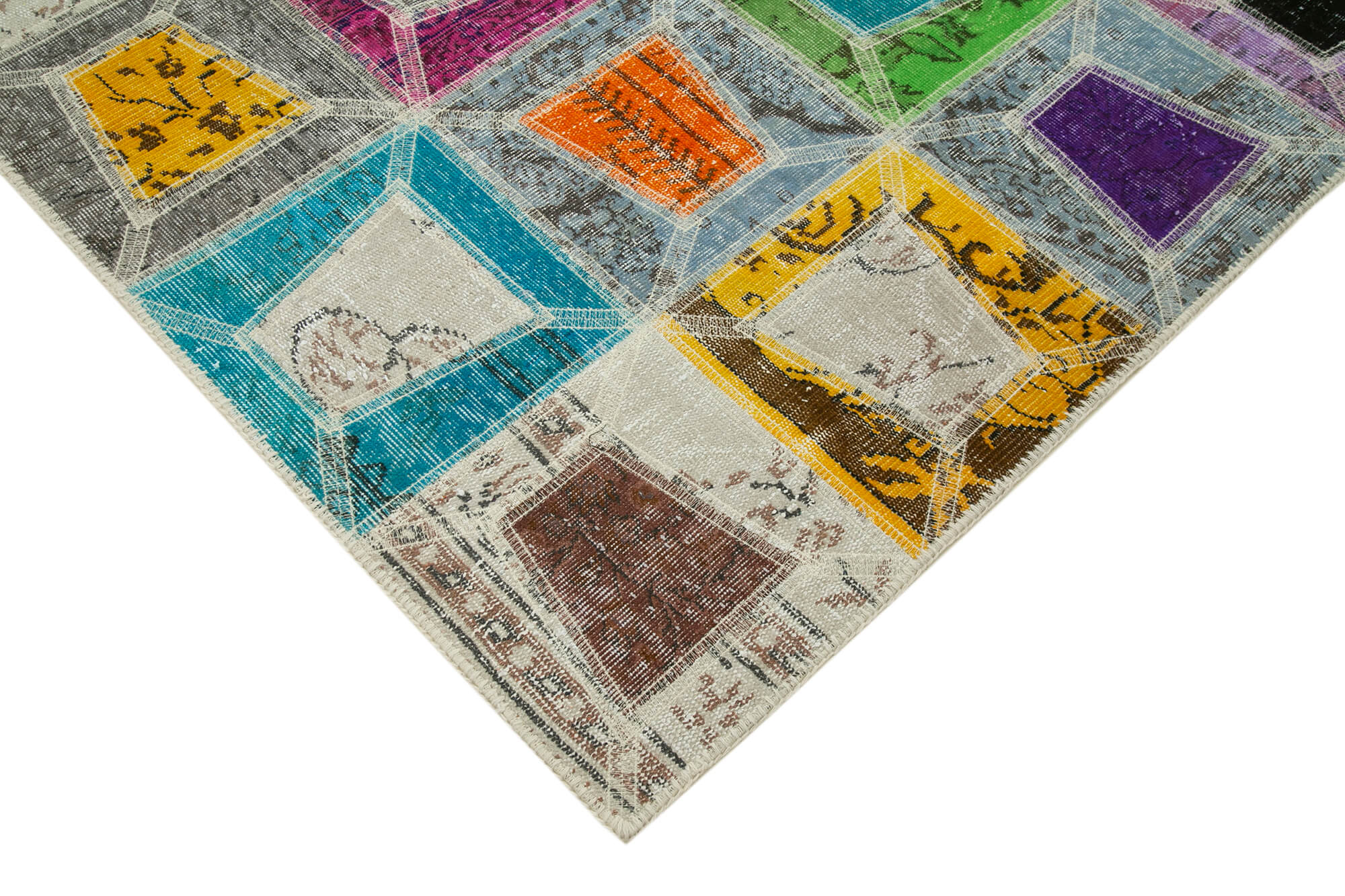 Handmade Patchwork Rug - Grey Area Rug 6'4" x 7'9" Cotton Wool Carpet