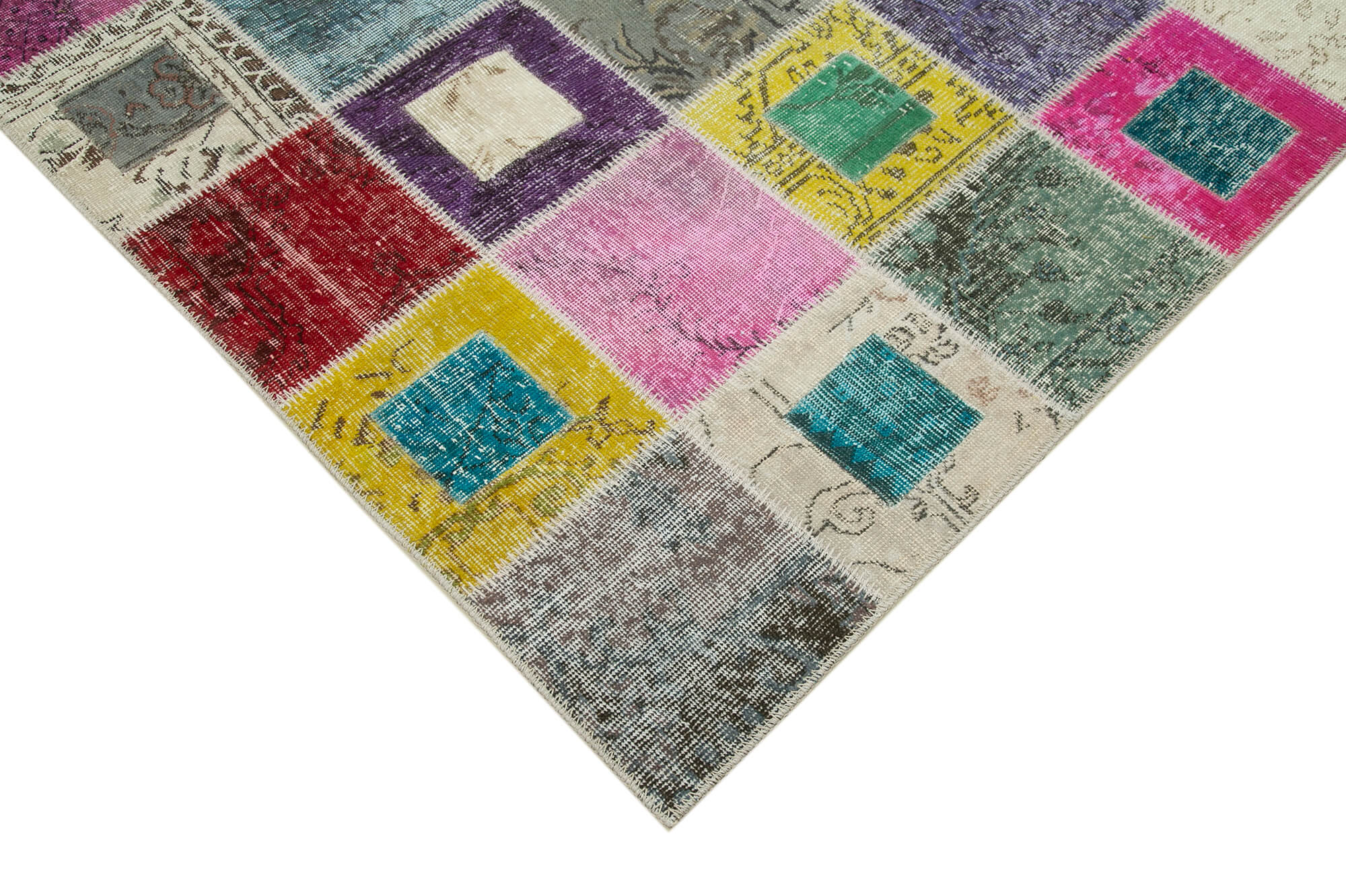 Handmade Wool Area Rug | Vintage Turkish Carpet Grey Patchwork 5'10''x7'9''