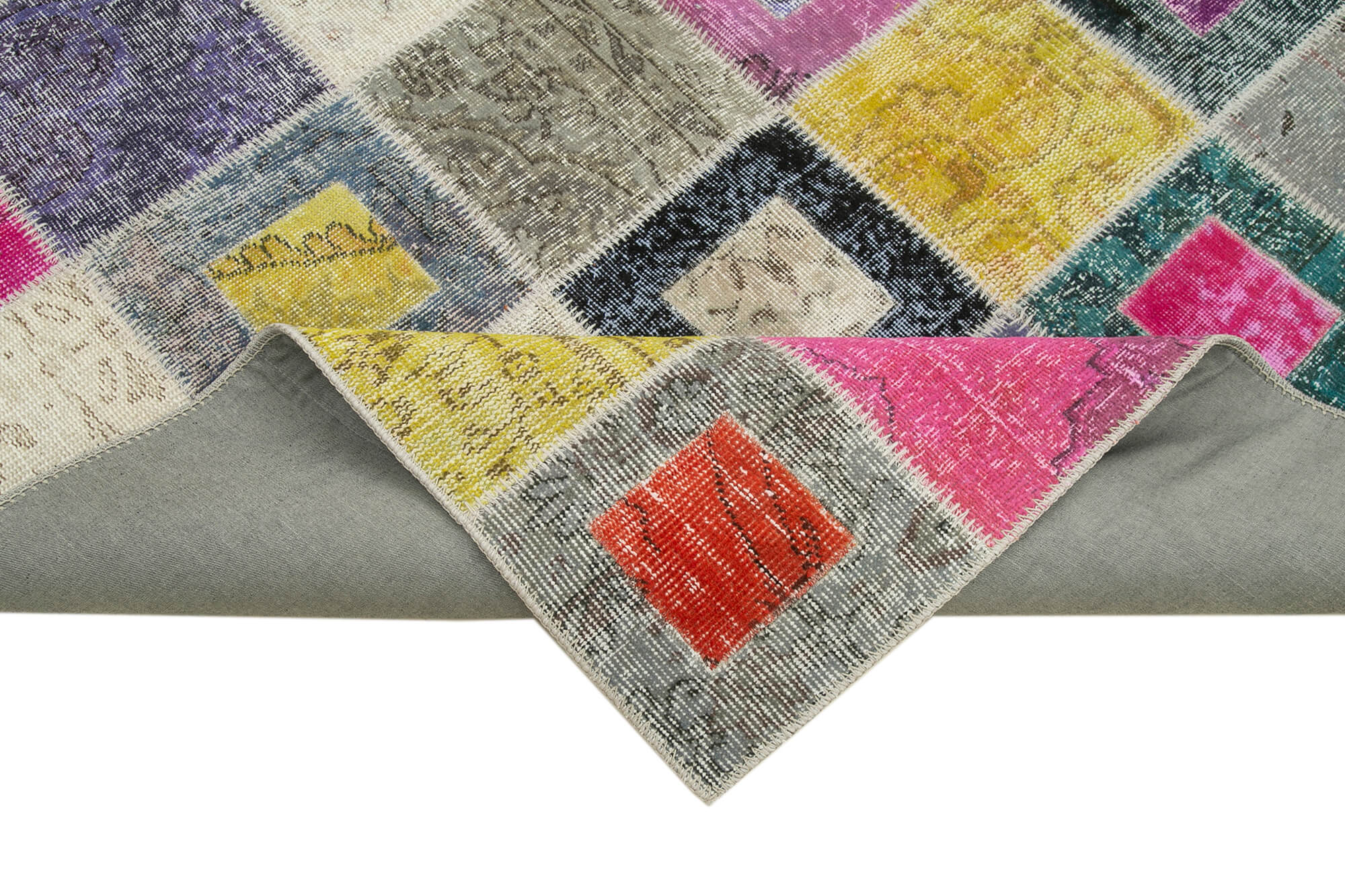 Handmade Wool Area Rug | Vintage Turkish Carpet Grey Patchwork 5'10''x7'9''