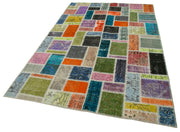 Handmade Patchwork Rug - Kirk Yama Grey Vintage Area Rug 5'5'' x 8'4'' Cotton Wool